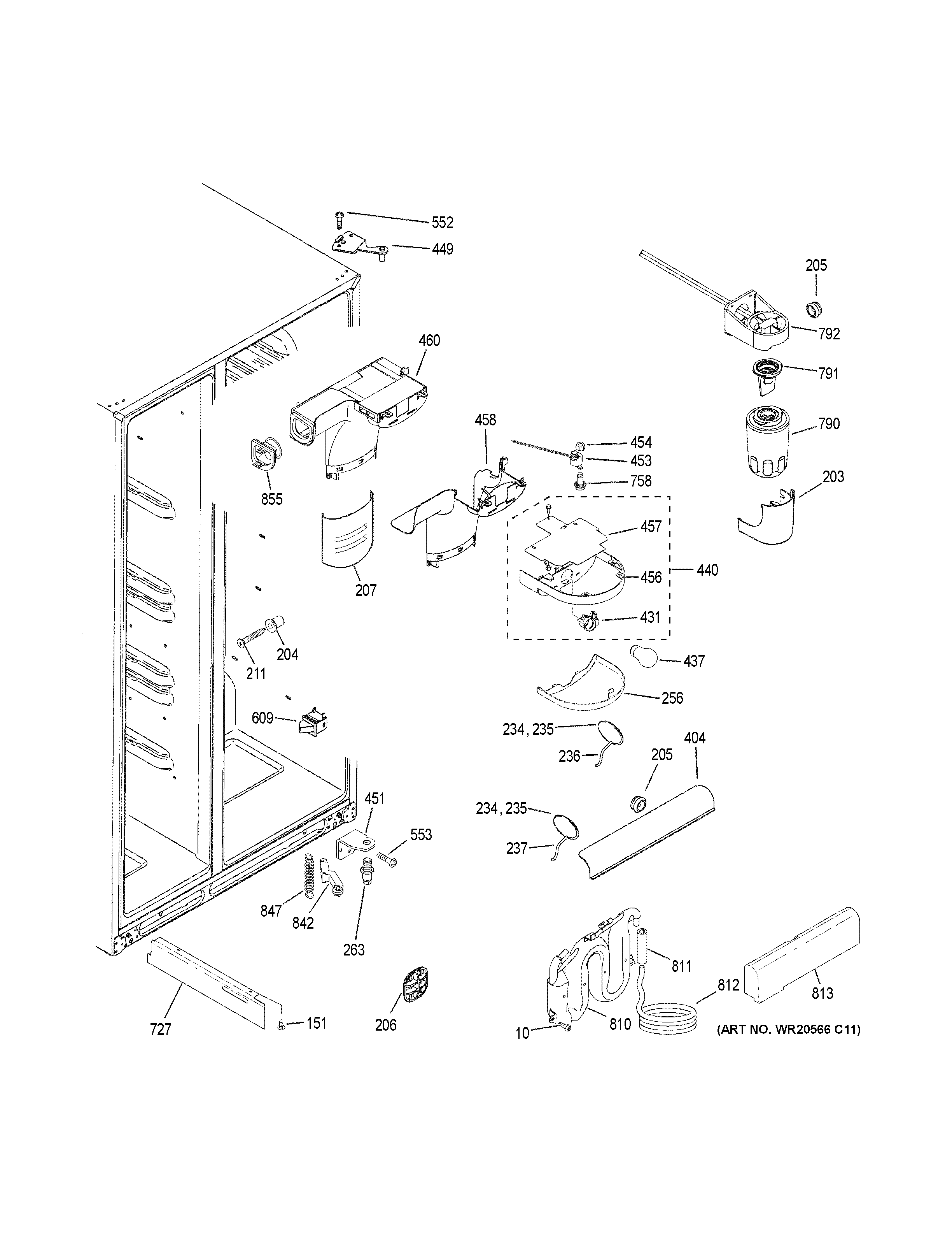 GE GSE25GGHHCBB fresh food section diagram