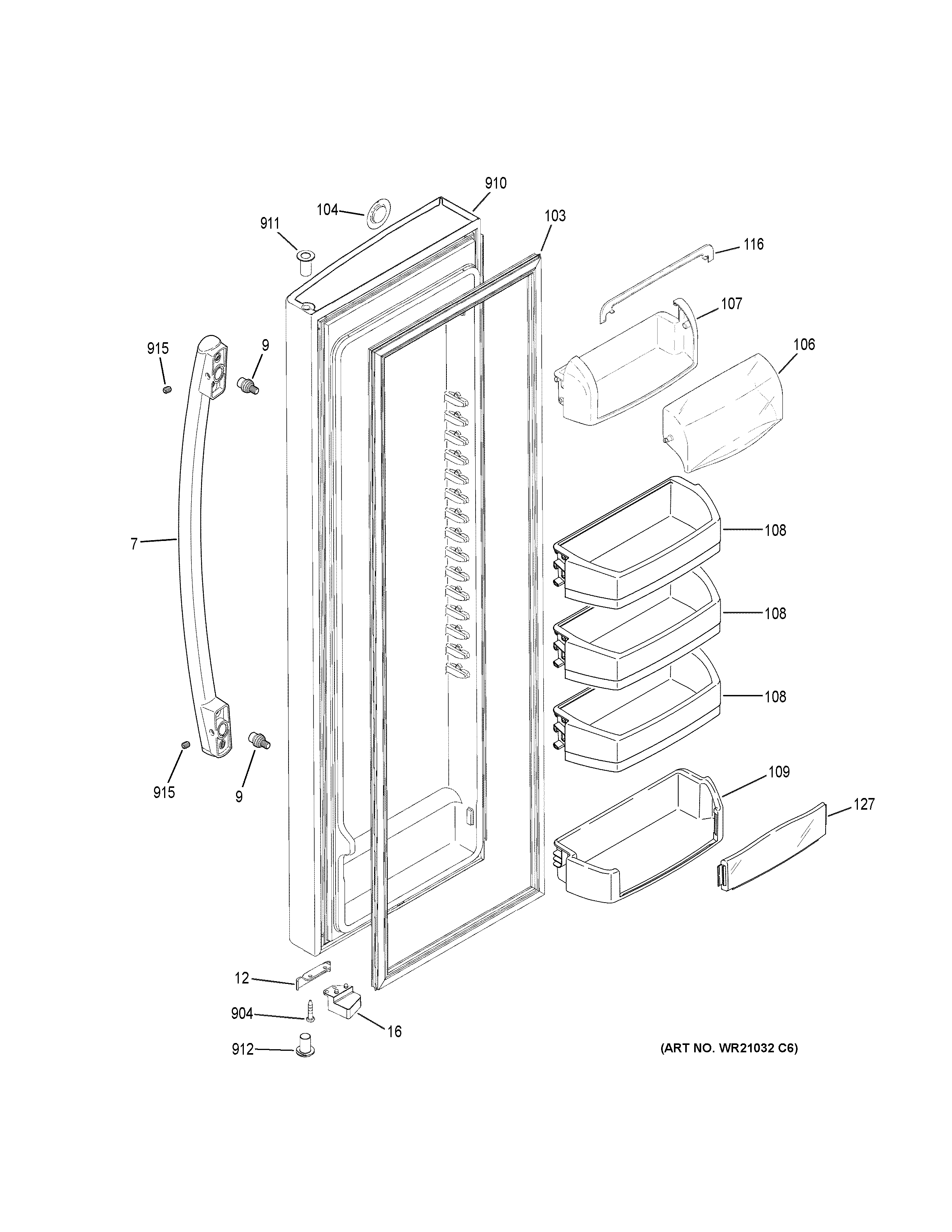 GE GSS23GGKJCWW fresh food door diagram