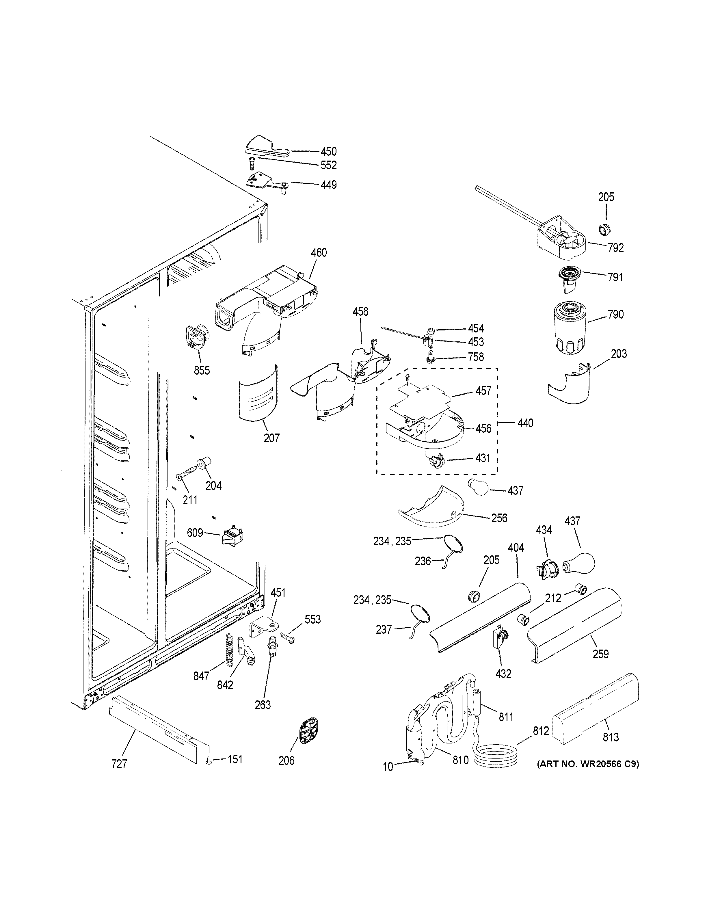 GE GSS25GGHHCBB fresh food section diagram