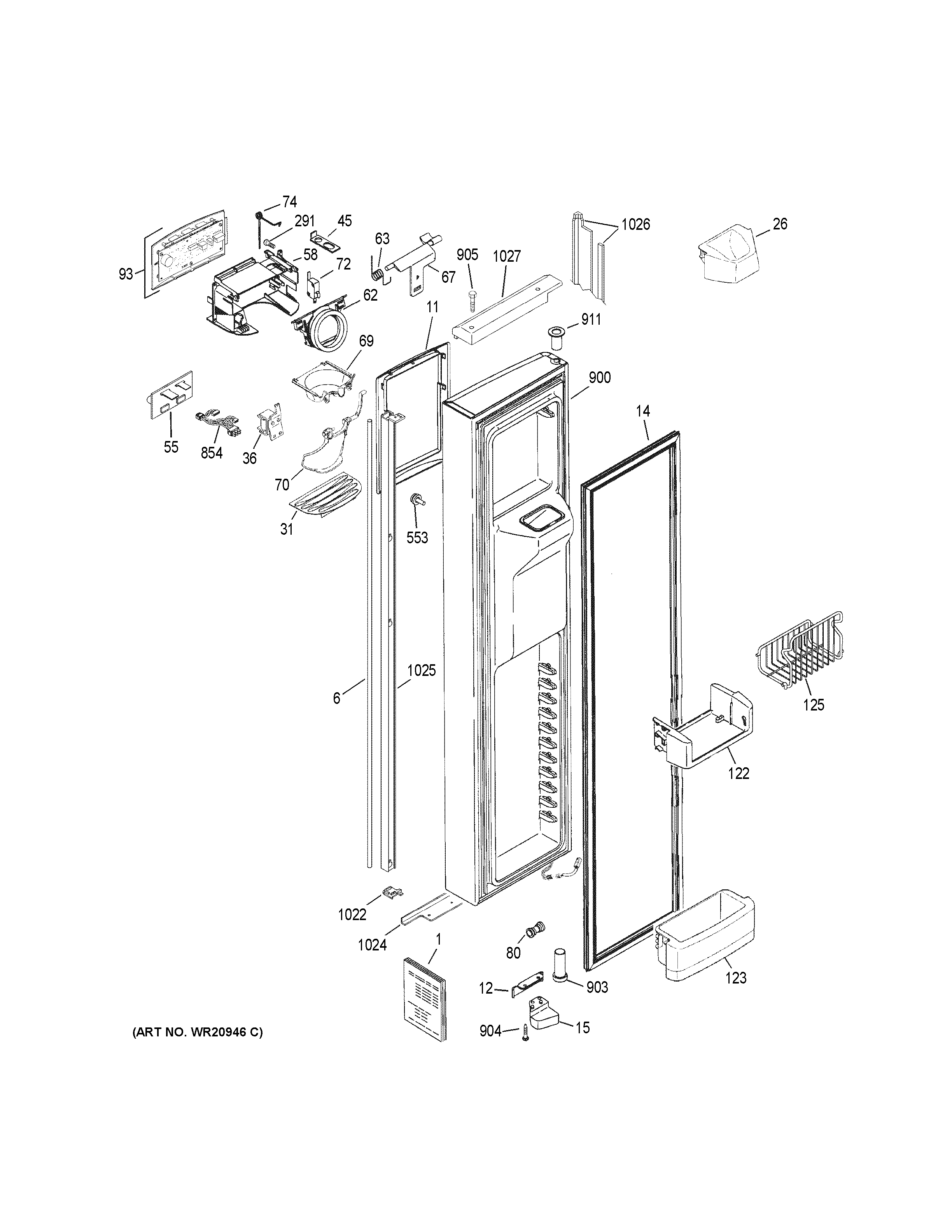 GE PSIC3RGXGFBV freezer door diagram