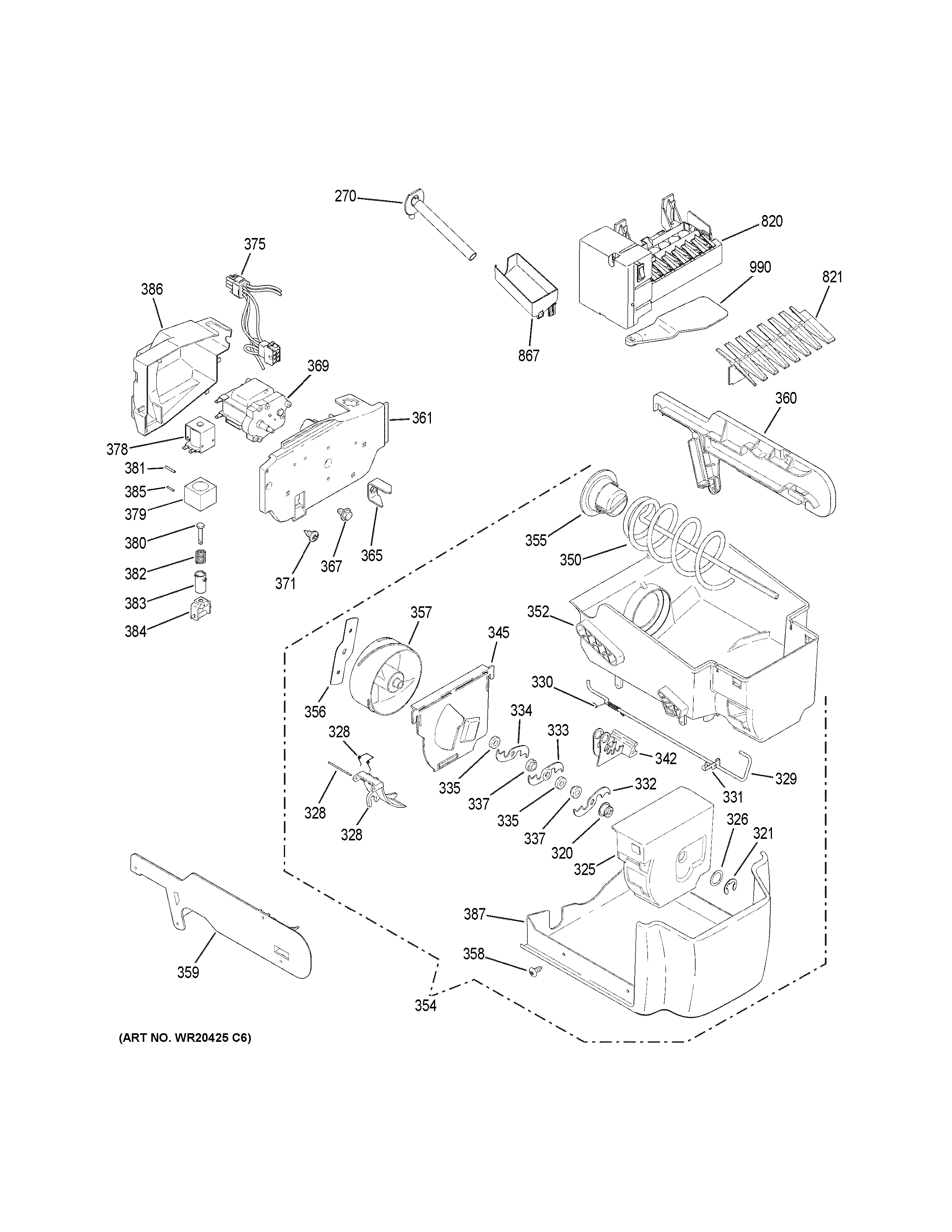 GE PSIC3RGXGFBV ice maker & dispenser diagram
