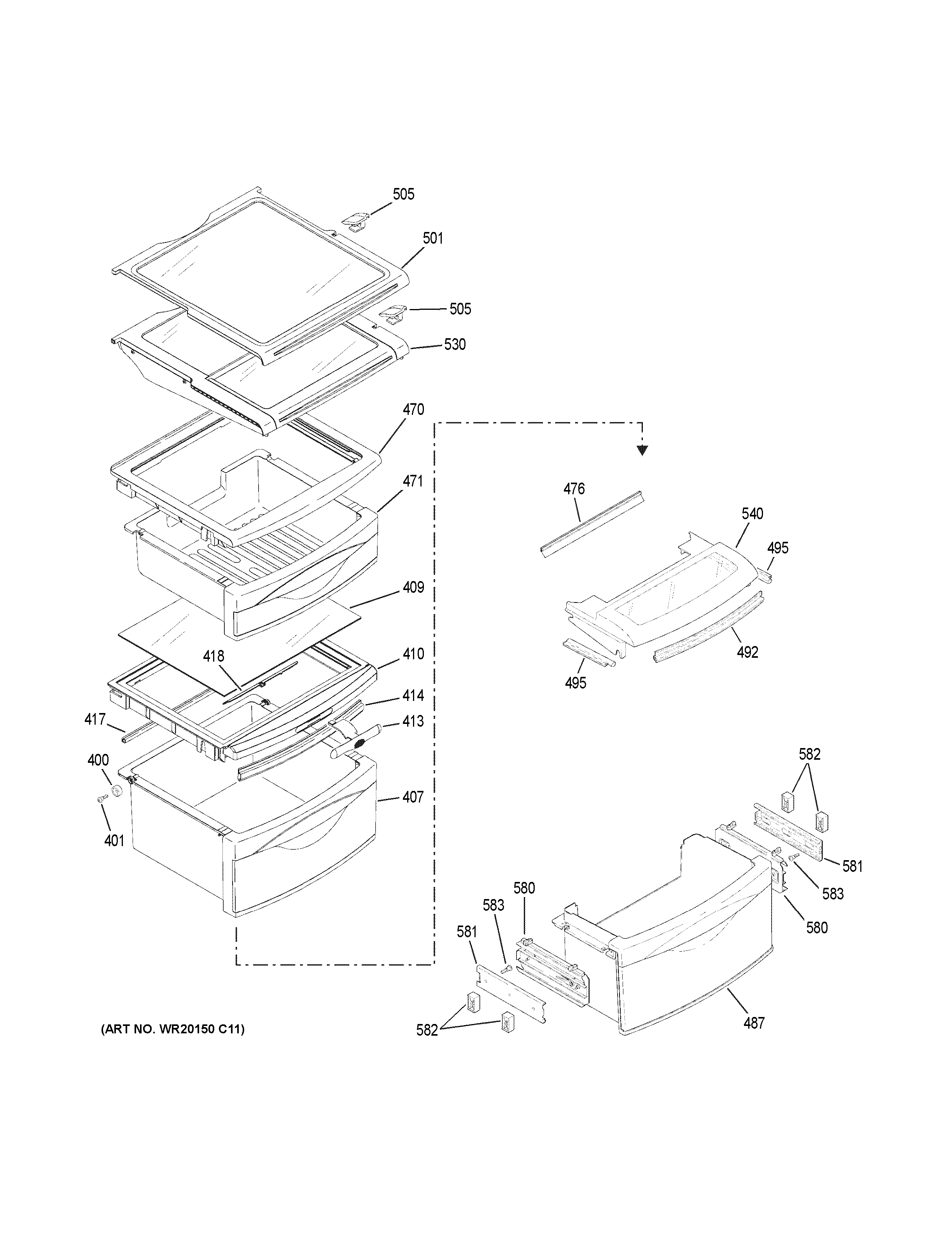 GE PSIC3RGXGFBV fresh food shelves diagram