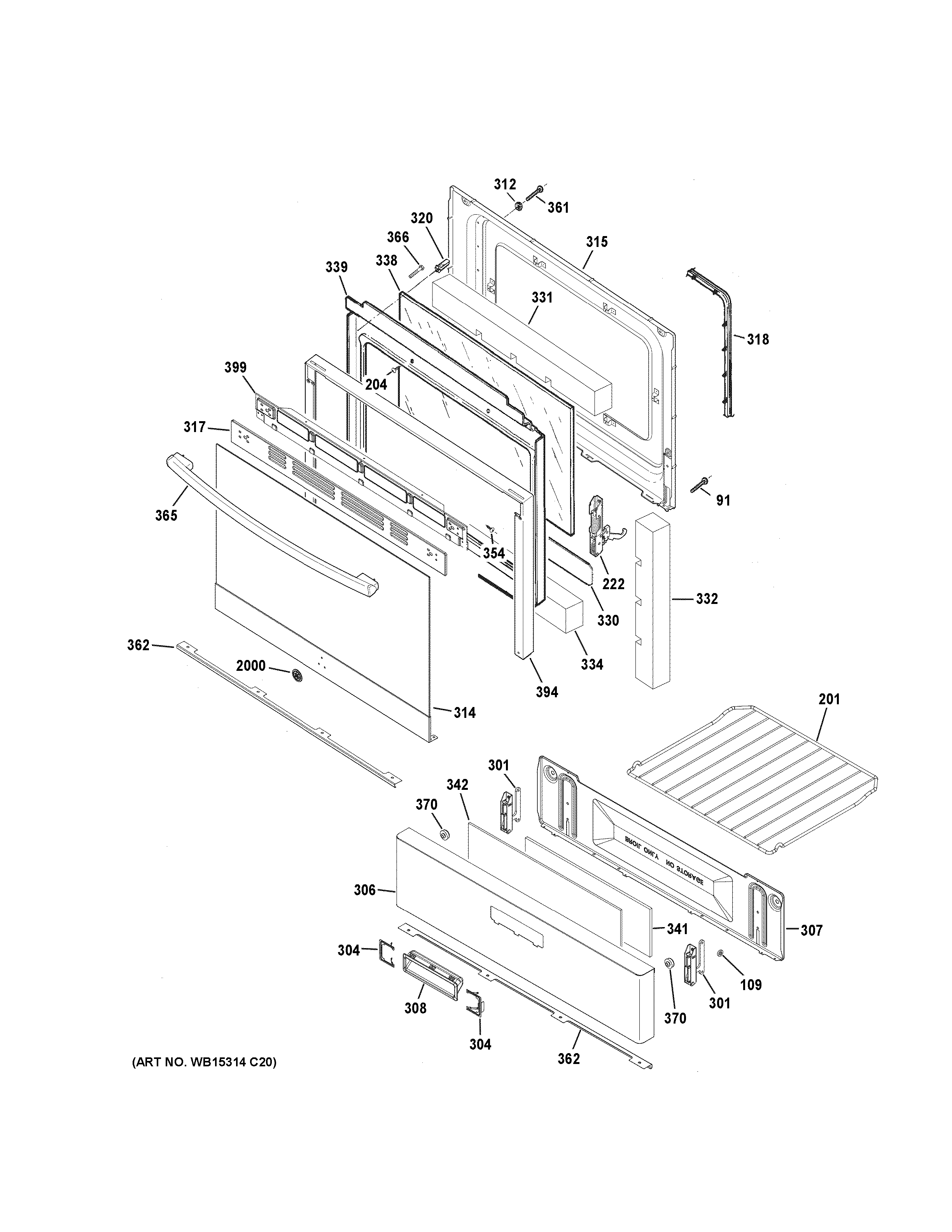 GE JGBS60GLK2SA door & drawer parts diagram