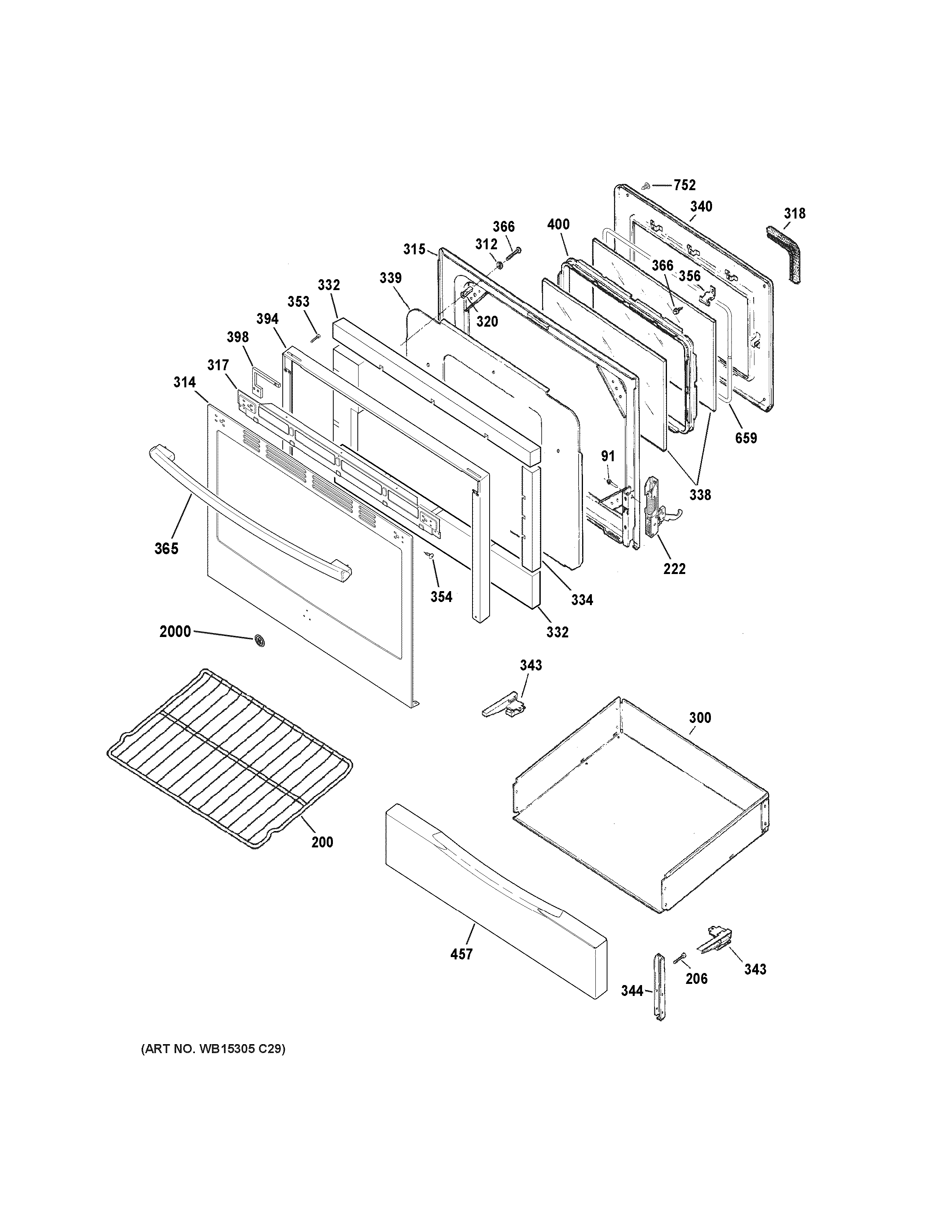 GE JB255GJ3SA door & drawer parts diagram