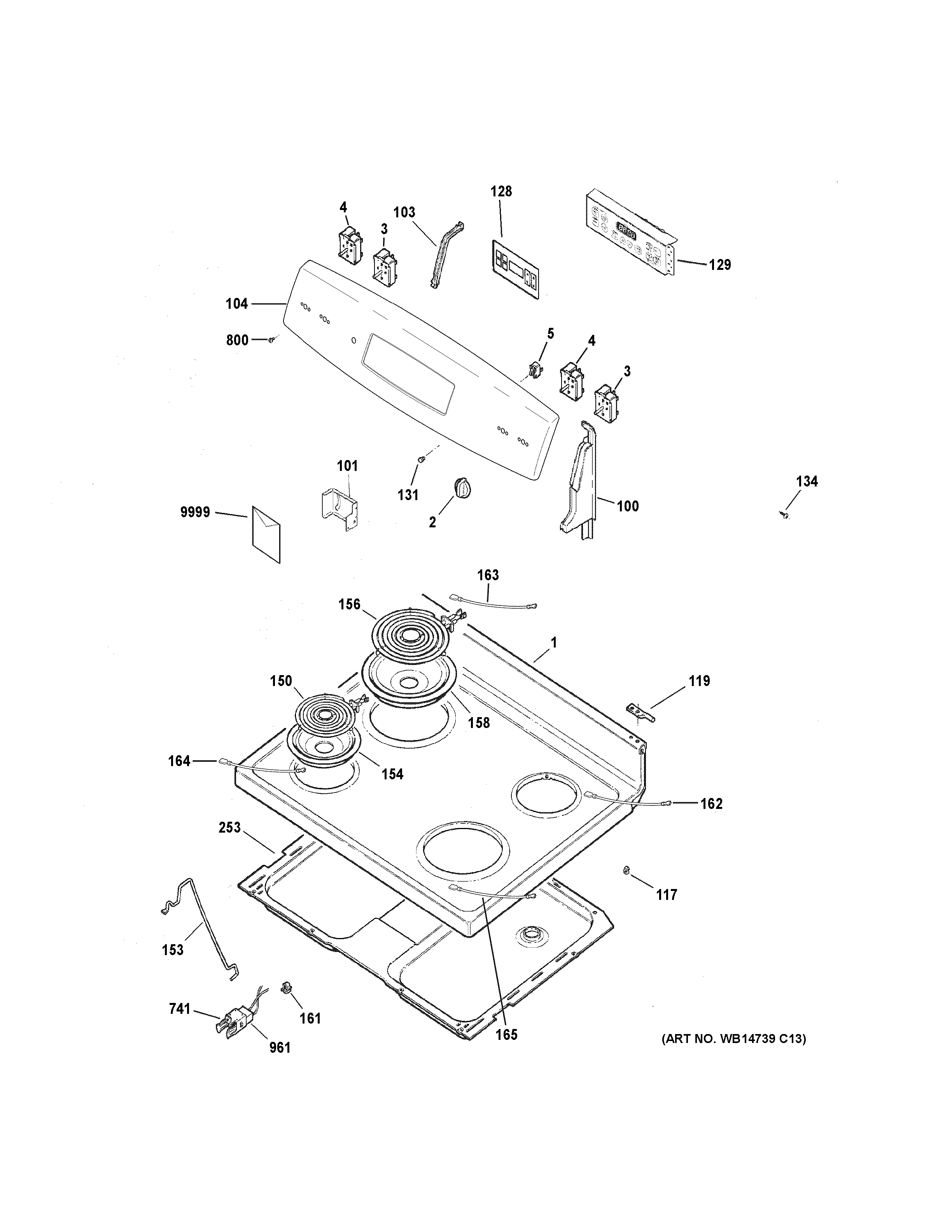 GE JB255GJ4SA control panel & cooktop diagram
