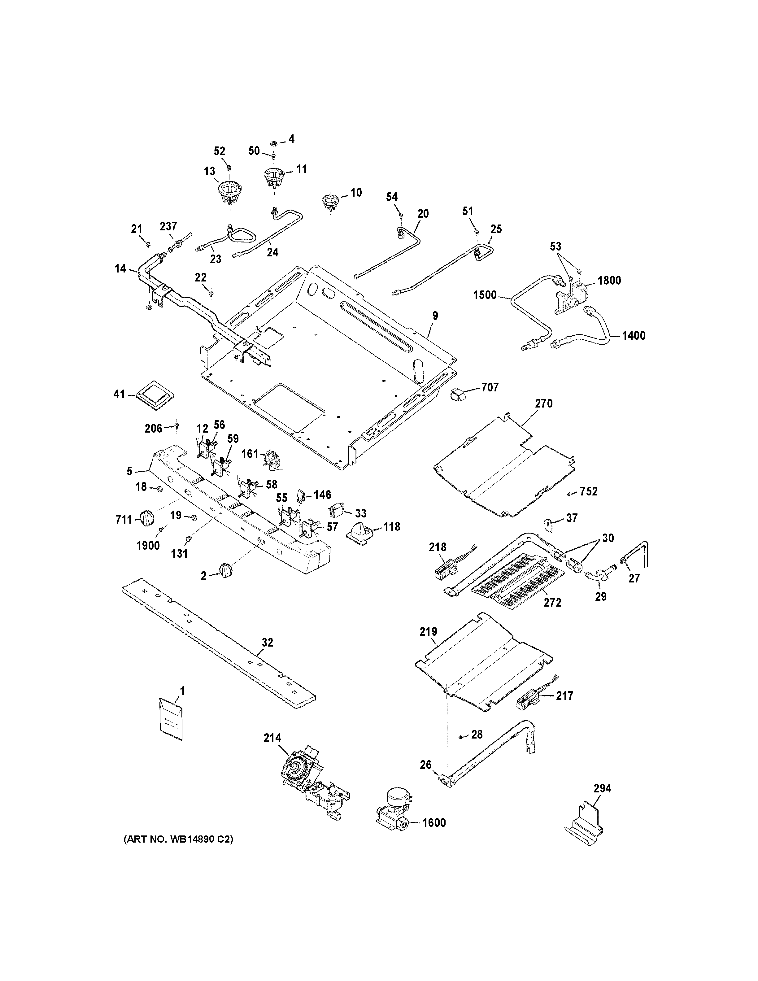 GE PGB975SEM4SS gas & burner parts diagram