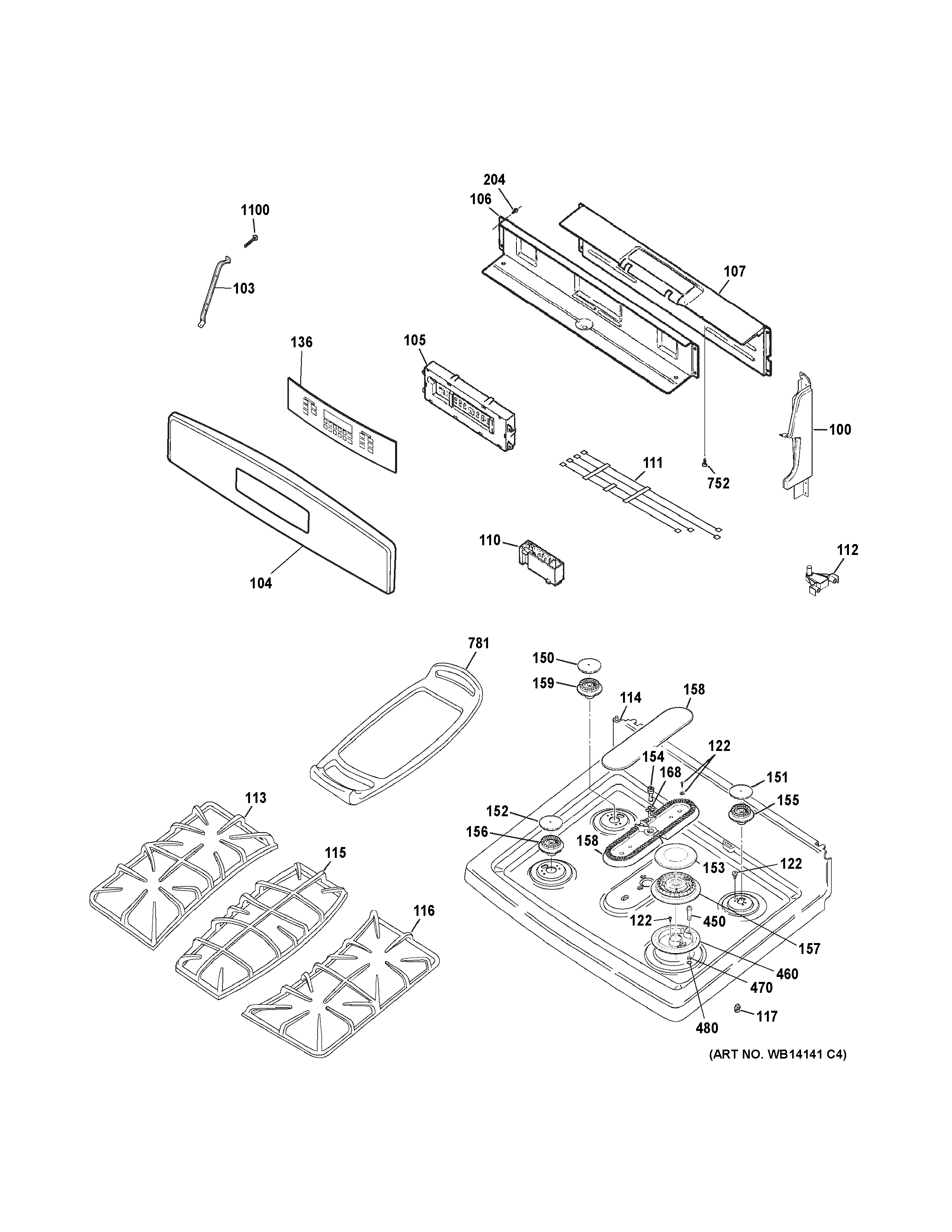 GE PGB975SEM4SS control panel & cooktop diagram