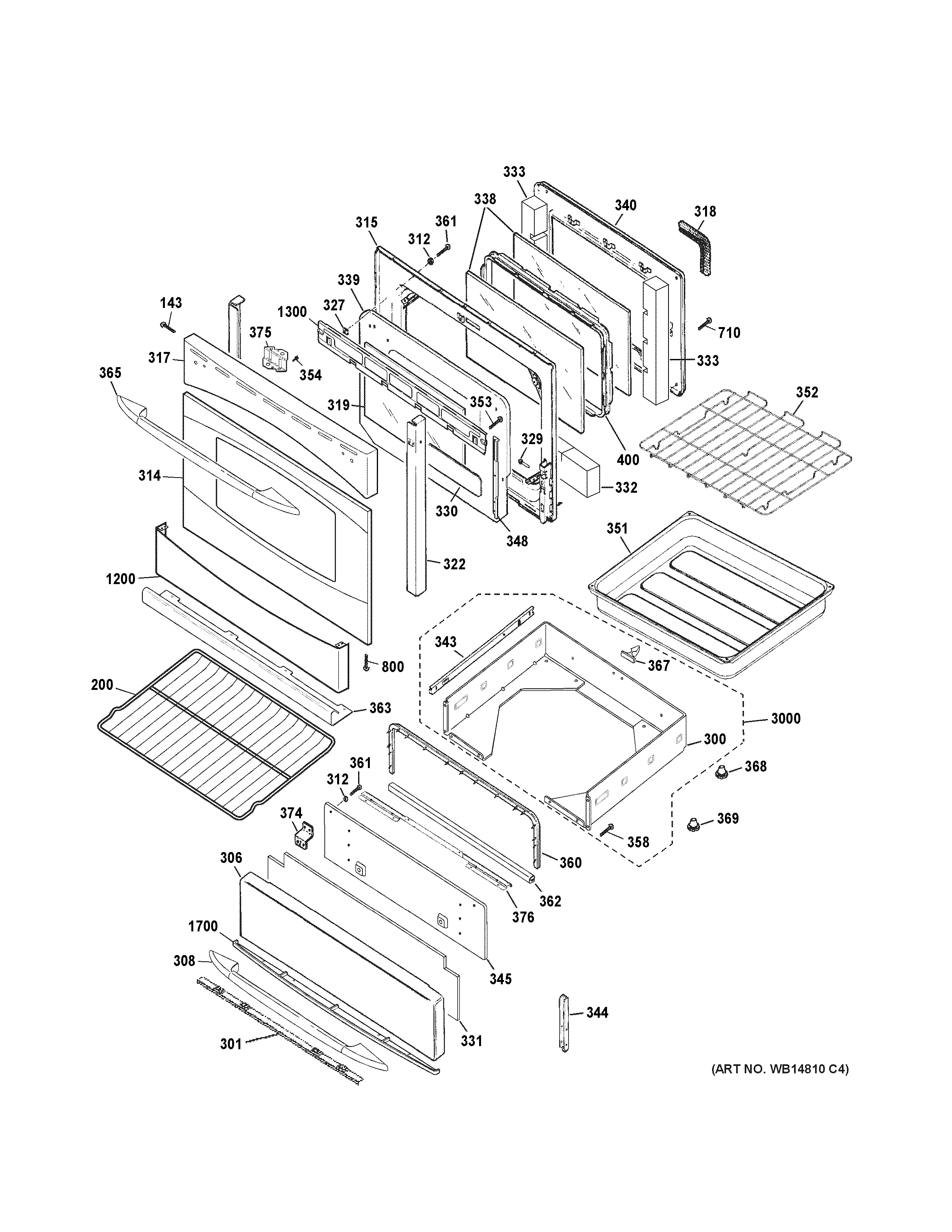 GE PGB975SEM4SS door & drawer parts diagram