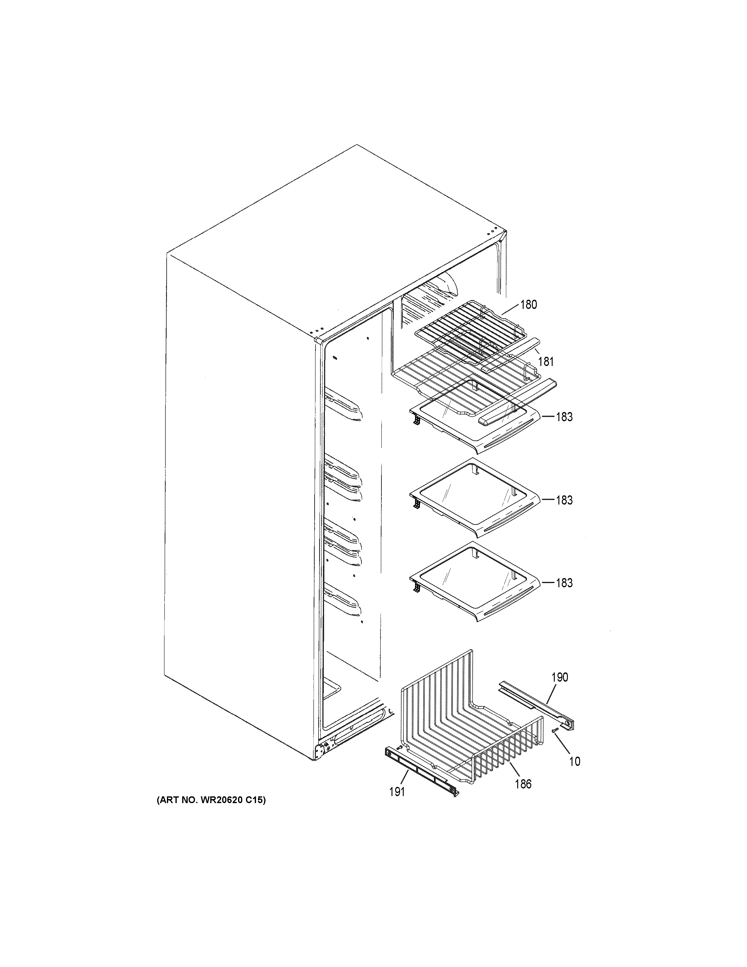 GE GSS23HGHECBB freezer shelves diagram