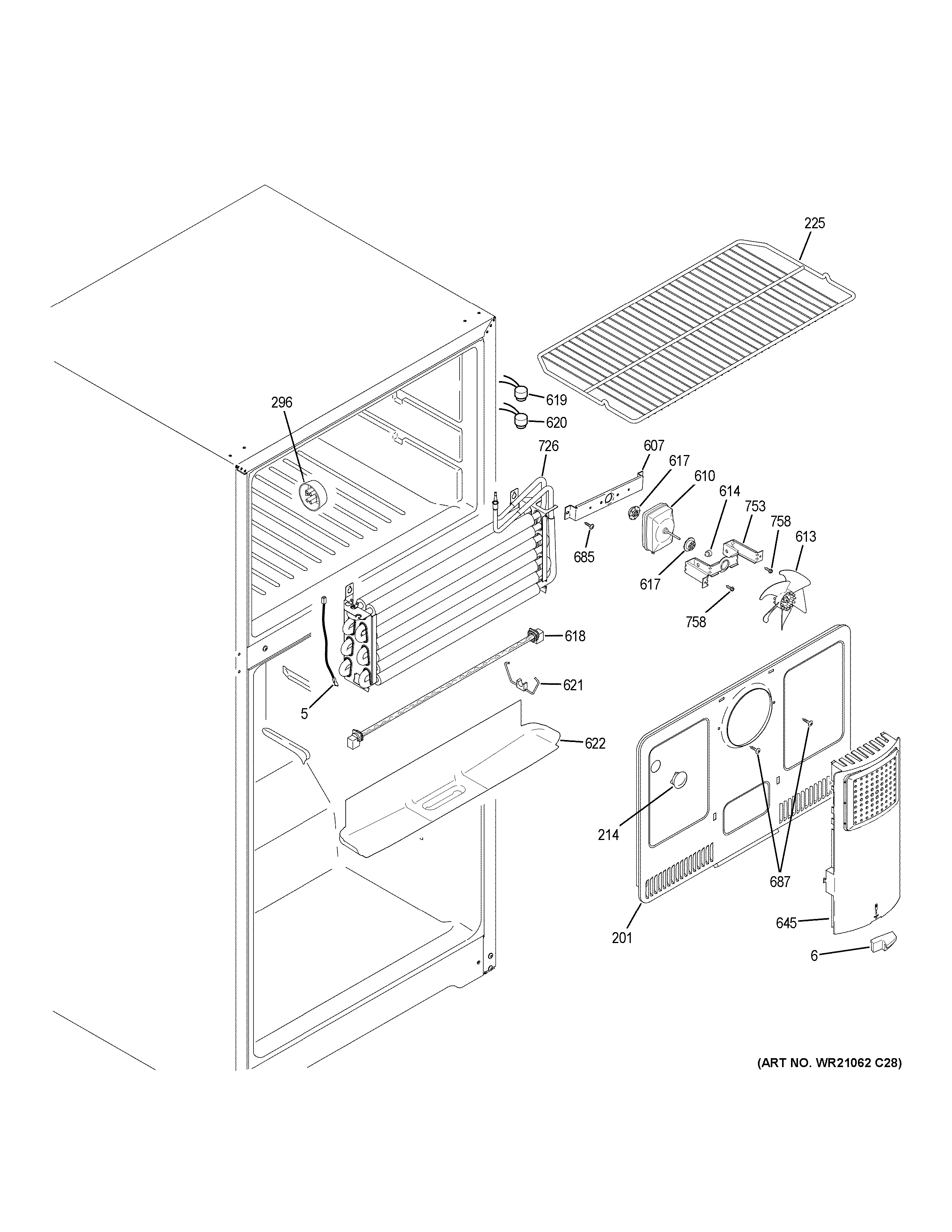 GE GTE18GTHLRCC freezer section diagram