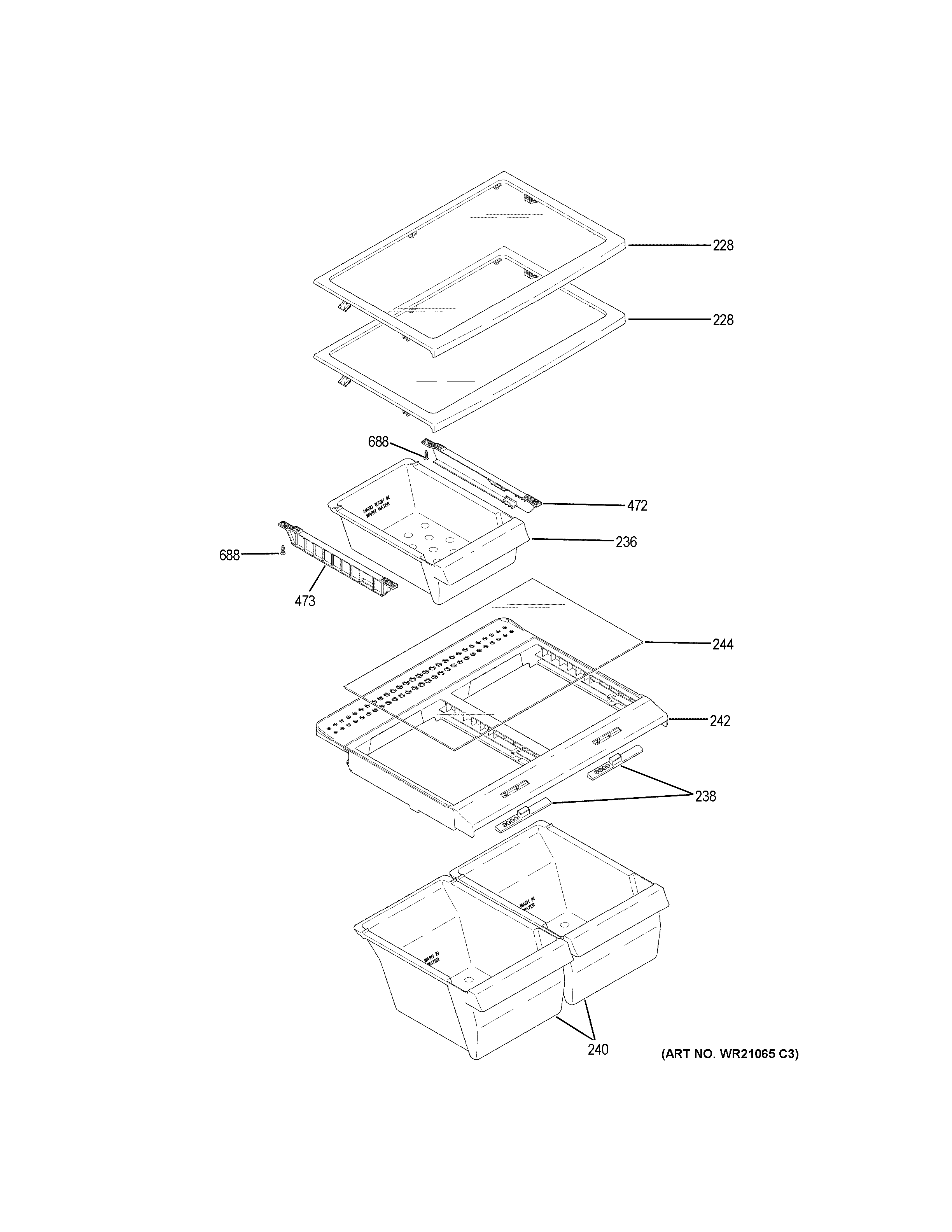 GE GTS16GTHLRWW fresh food shelves diagram