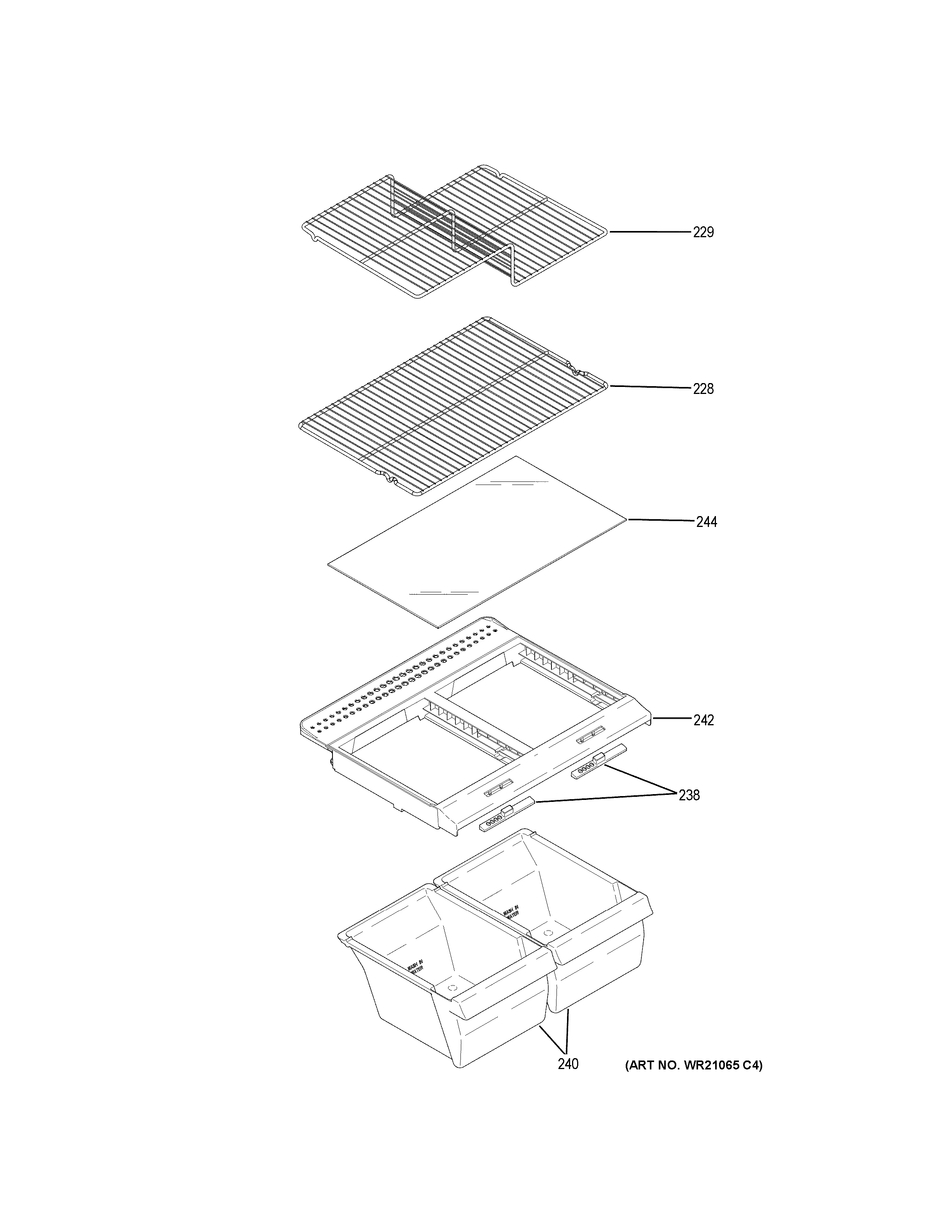 GE GTE16DTHLRBB fresh food shelves diagram