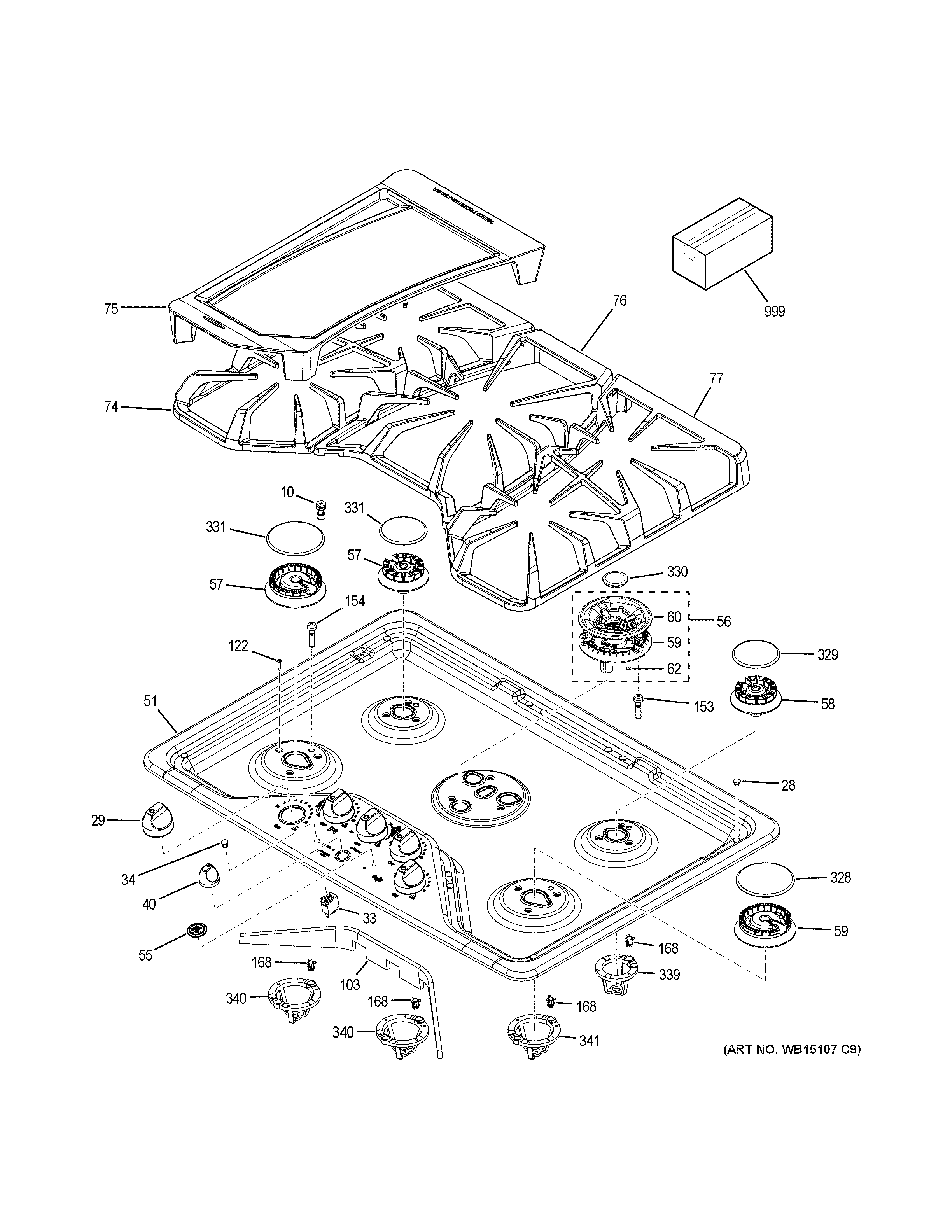 GE CGP650SET4SS control panel & cooktop diagram