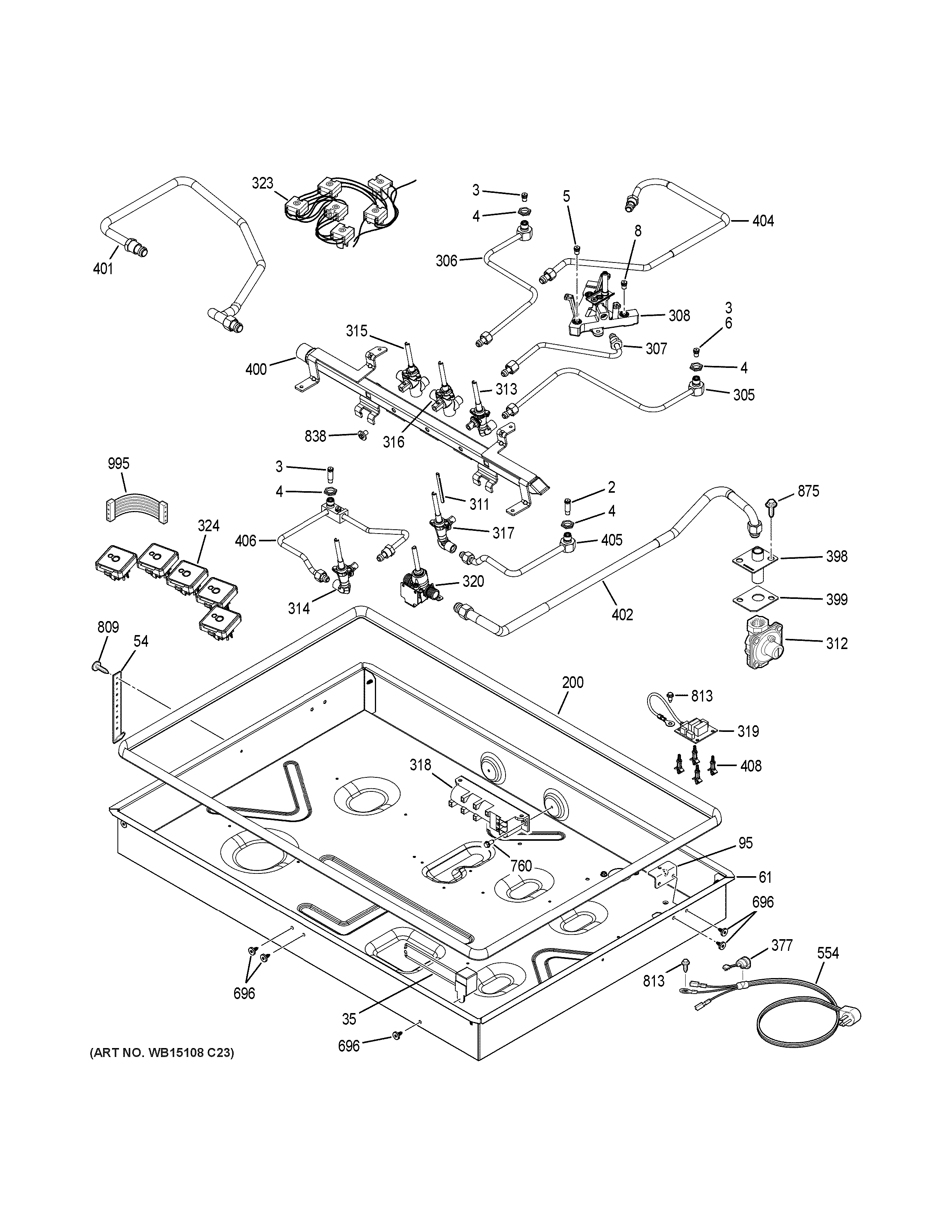 GE CGP650SET4SS gas & burner parts diagram