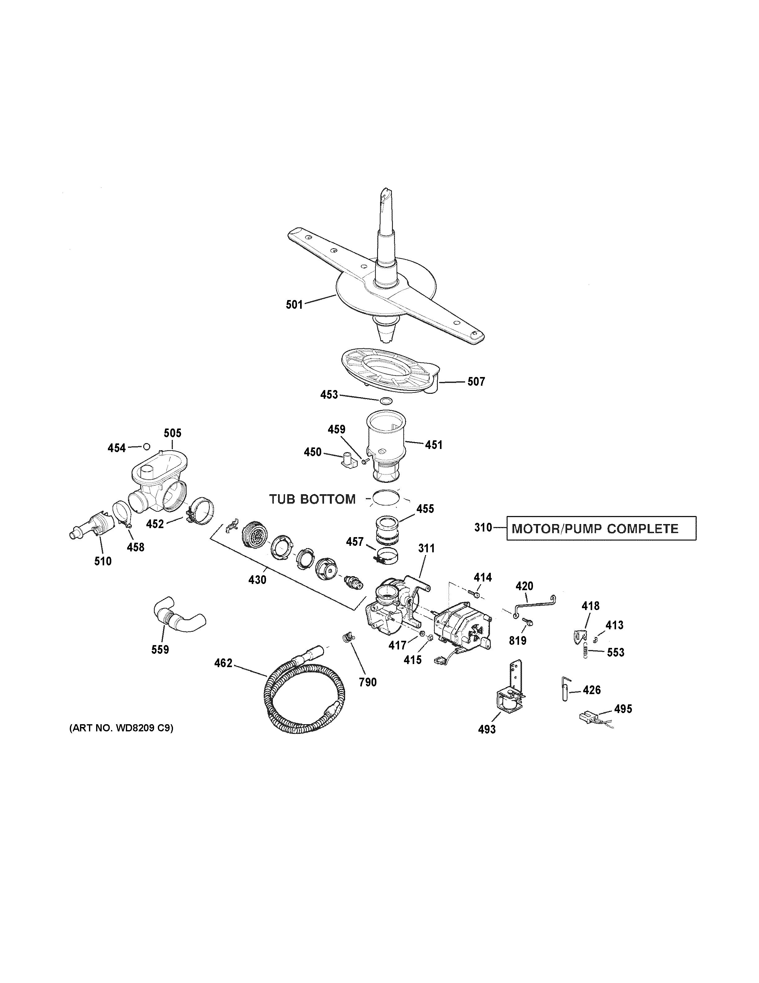 Hotpoint HDA3600N10WW motor-pump mechanism diagram