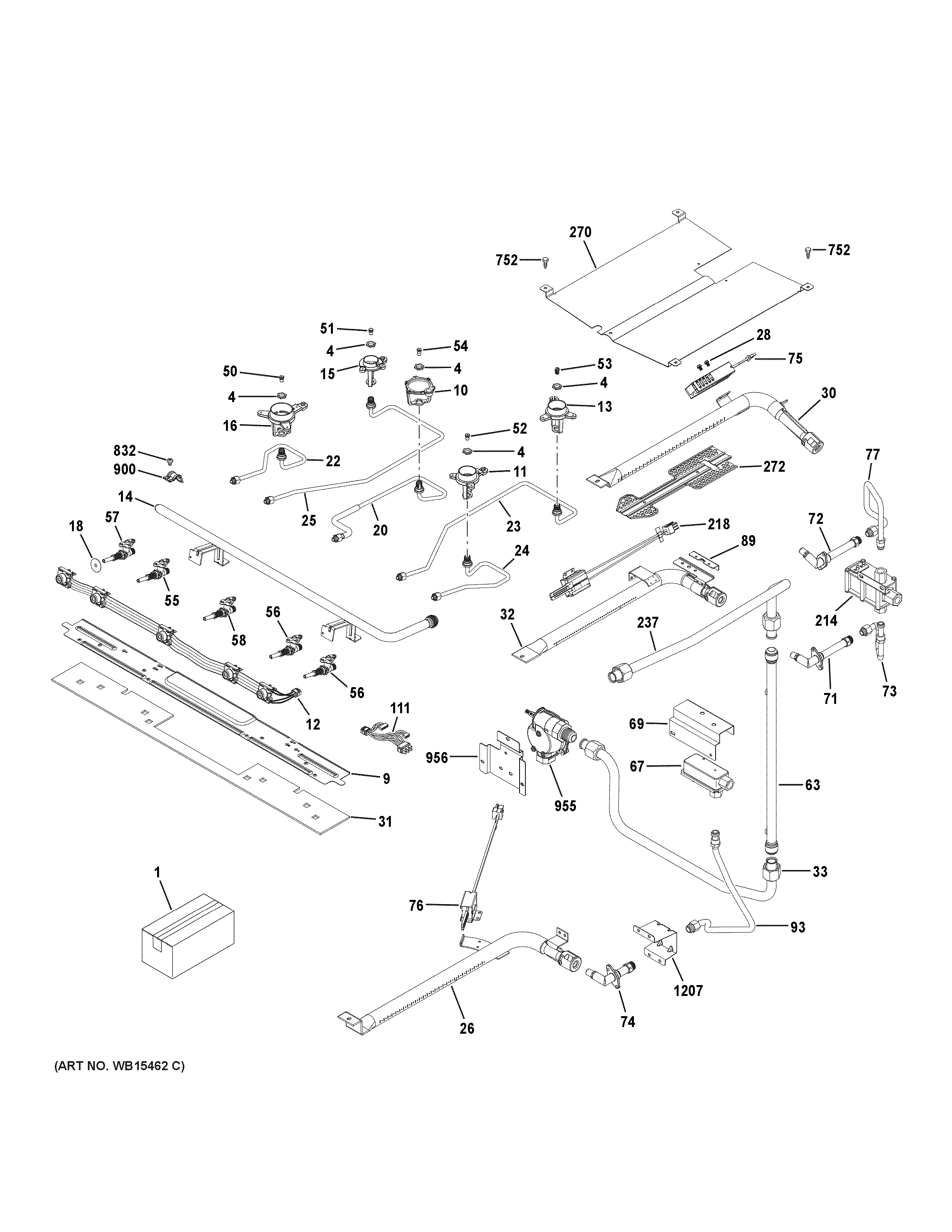 GE JGB860EEJ3ES gas & burner parts diagram