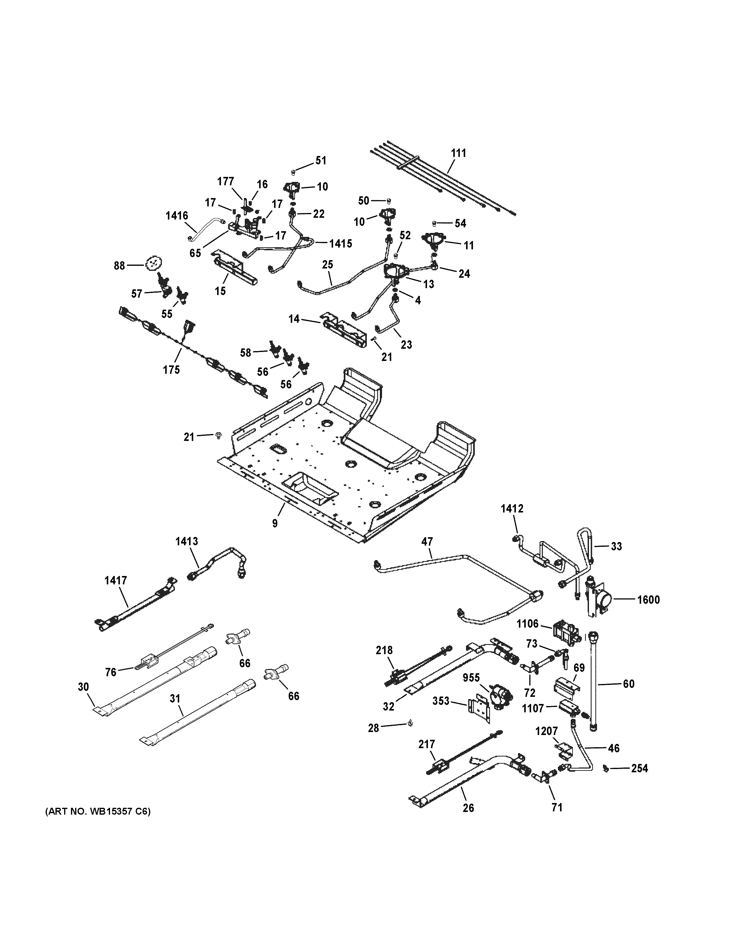 GE PGS950SEF5SS gas & burner parts diagram