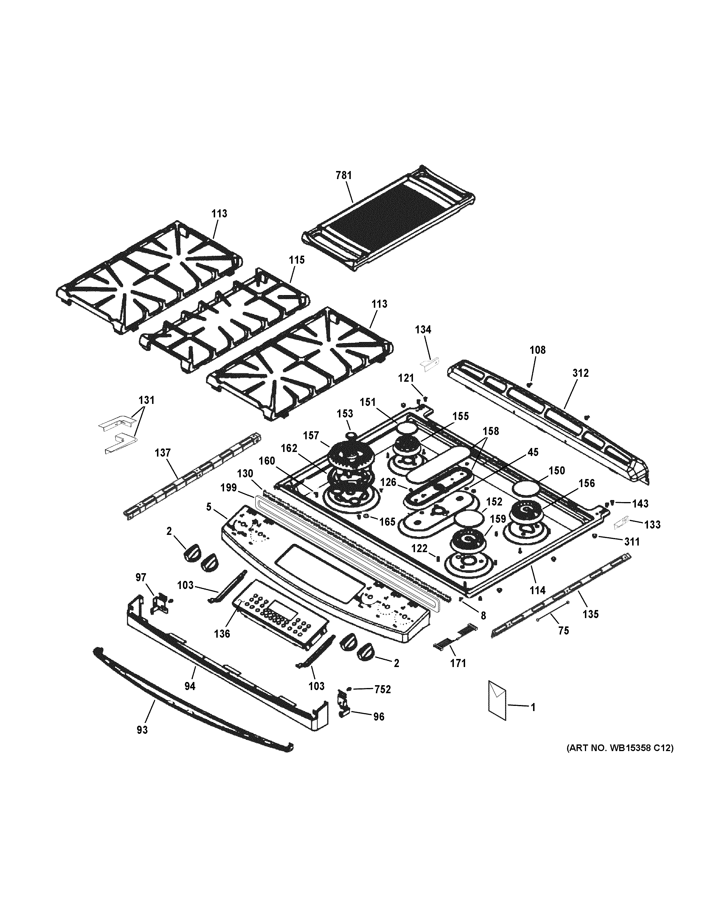 GE PGS950SEF5SS control panel & cooktop diagram
