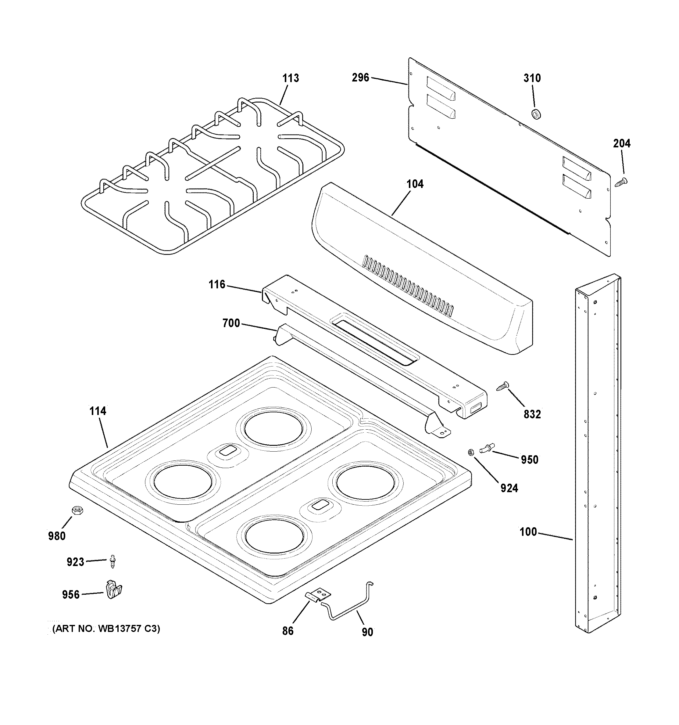 Hotpoint RGA724PK1WH control panel & cooktop diagram