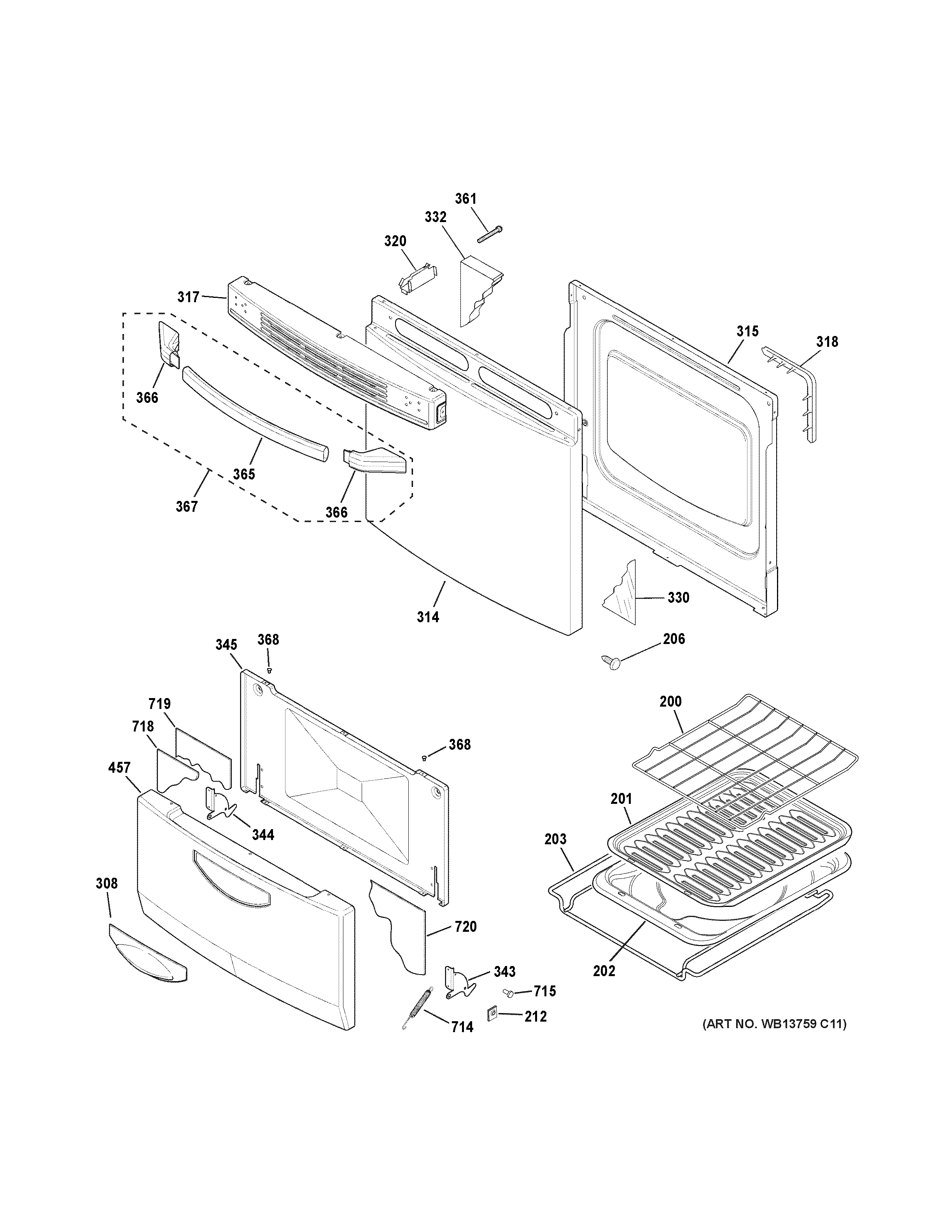 Hotpoint RGA724PK1WH door & drawer parts diagram
