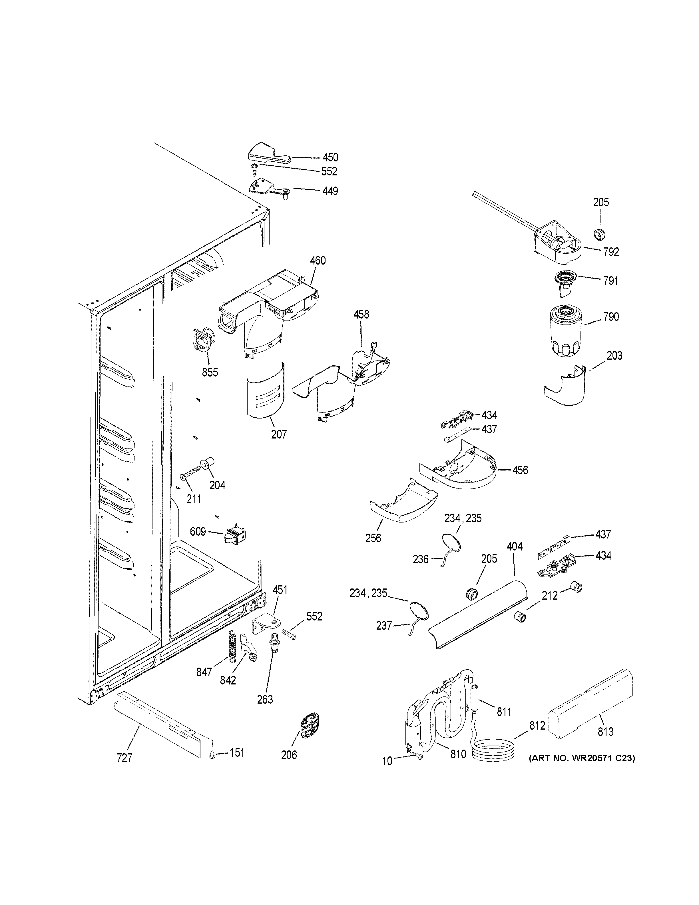 GE GSE25GGHJCBB fresh food section diagram