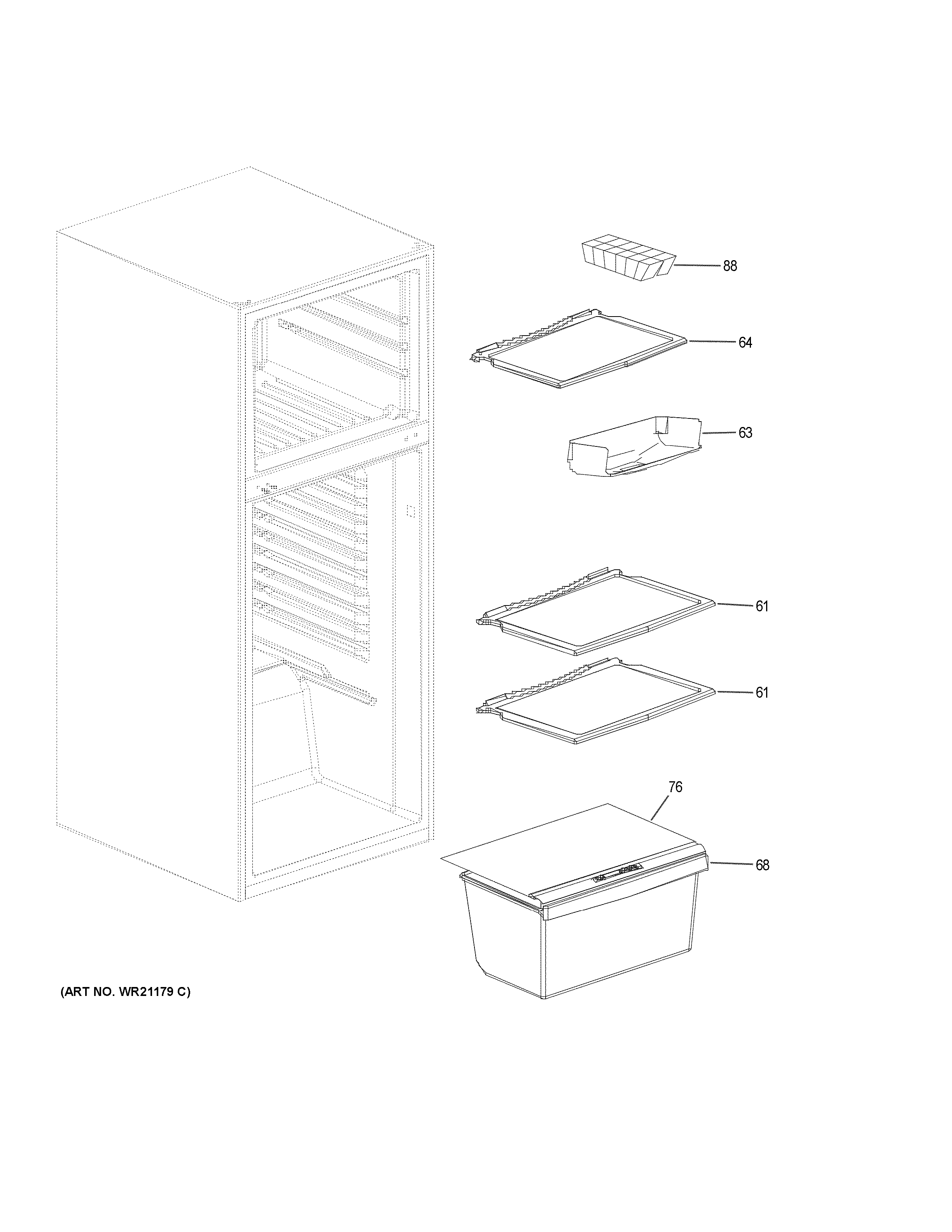 Haier HA10TG31SW shelves & drawers diagram