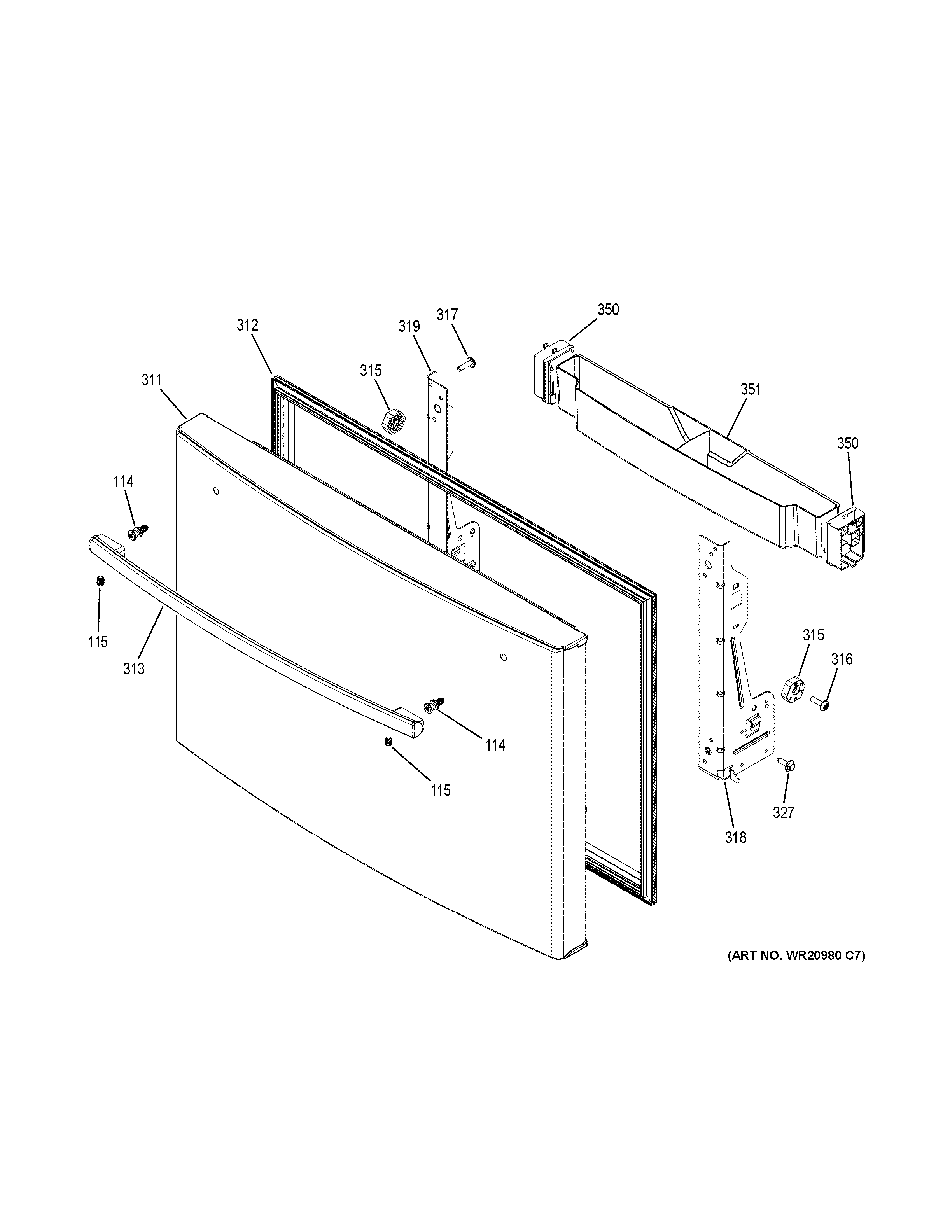 GE PYE22PMKHES freezer door diagram