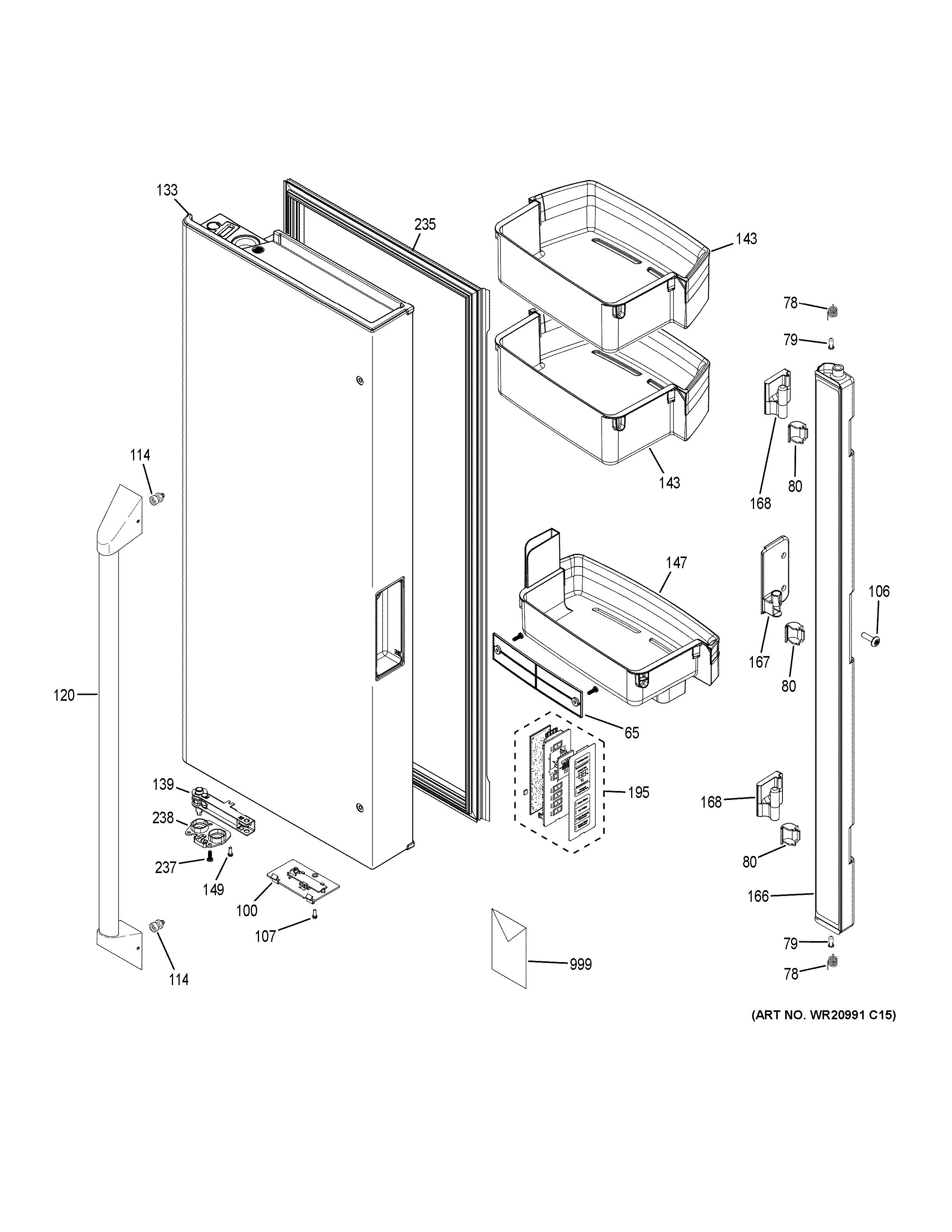 GE ZWE23PSHNSS fresh food door - lh diagram