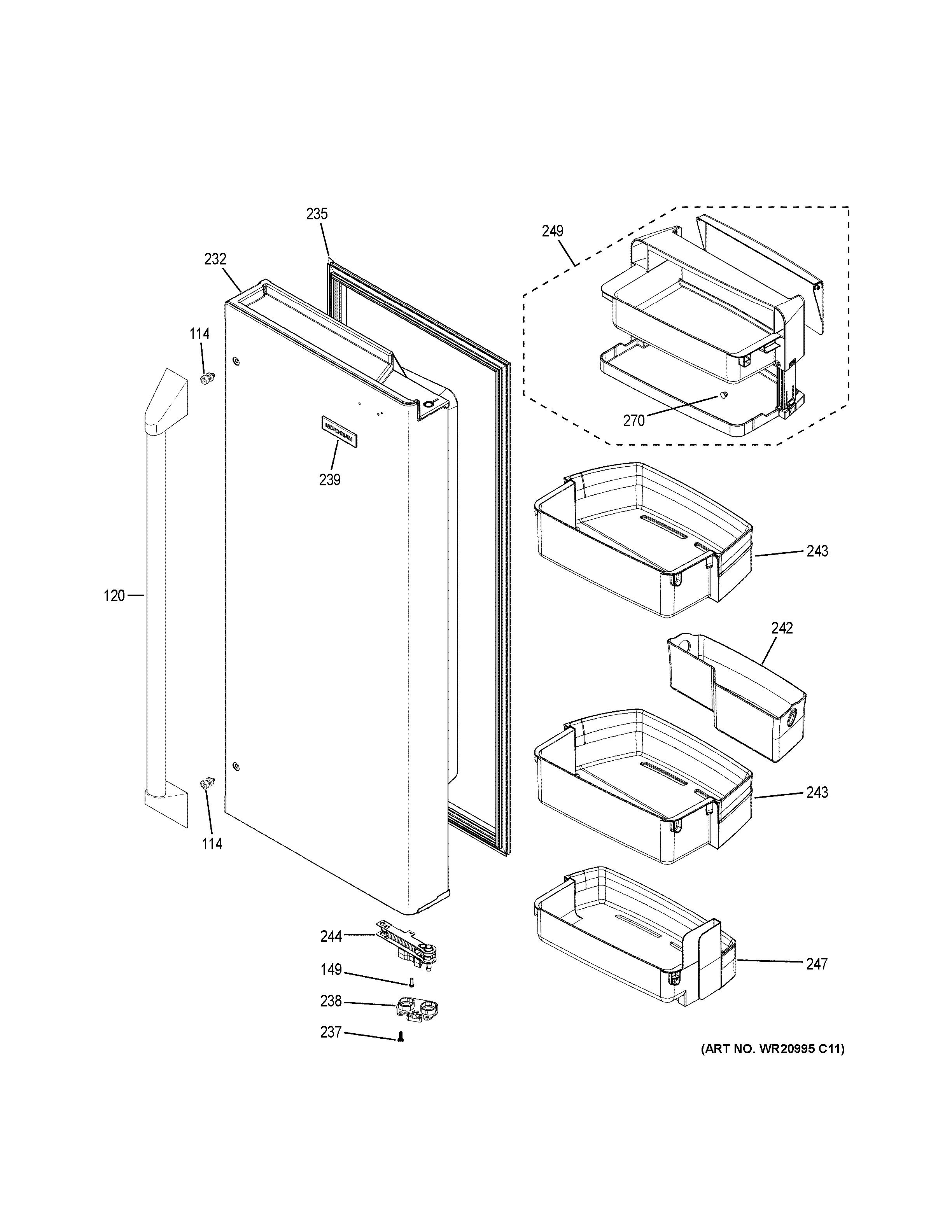 GE ZWE23PSHNSS fresh food door - rh diagram