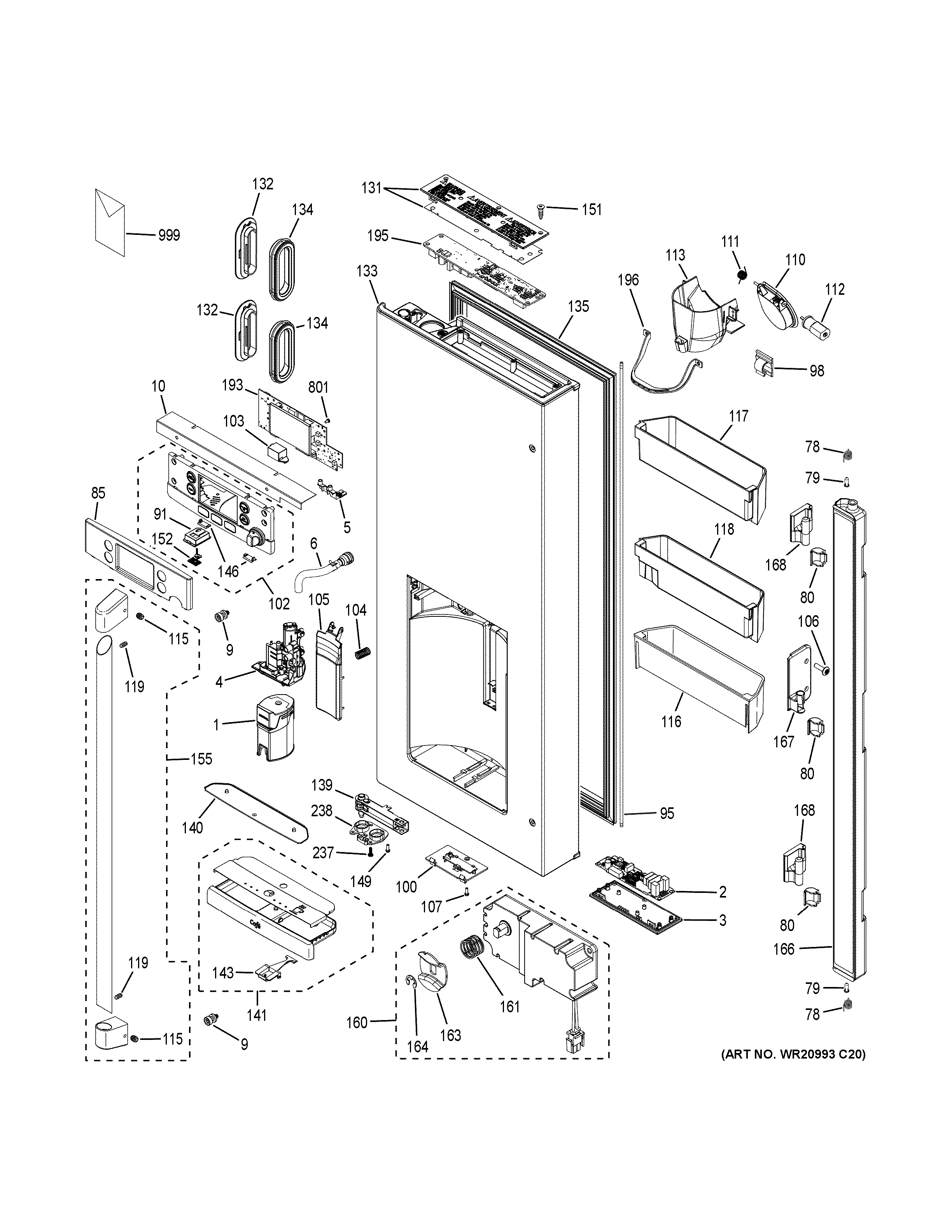 GE CFE28USHLSS dispenser door diagram
