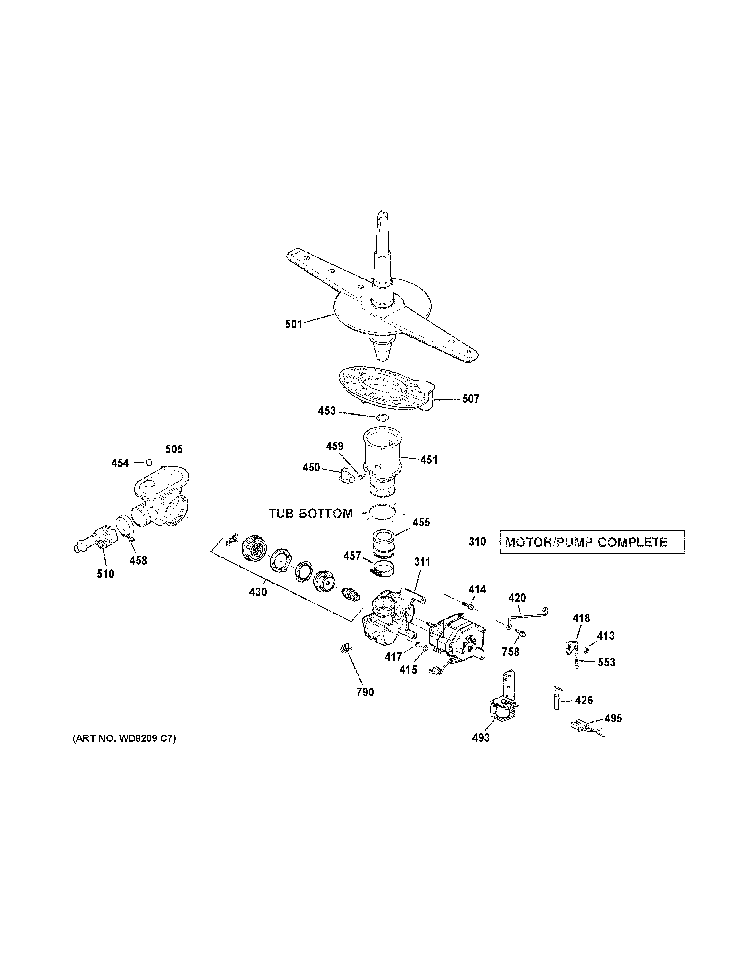 GE GSC3500V00WW motor-pump mechanism diagram