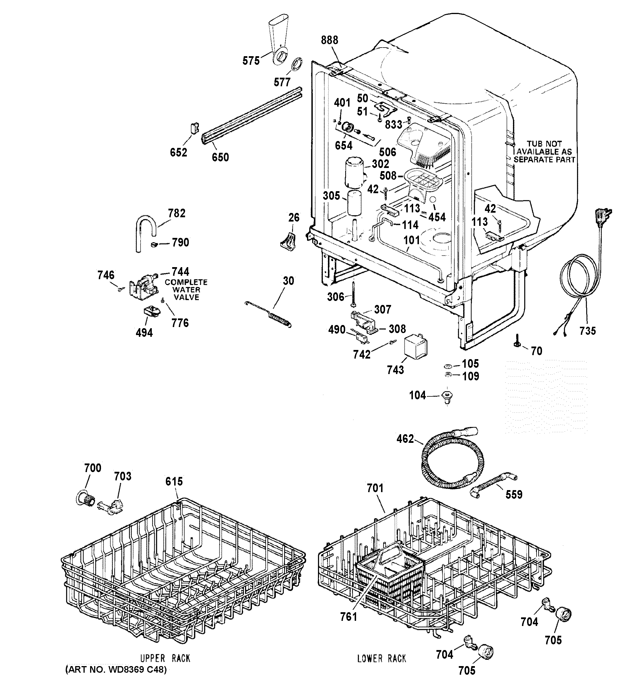 GE GSD2301V35BB body parts diagram