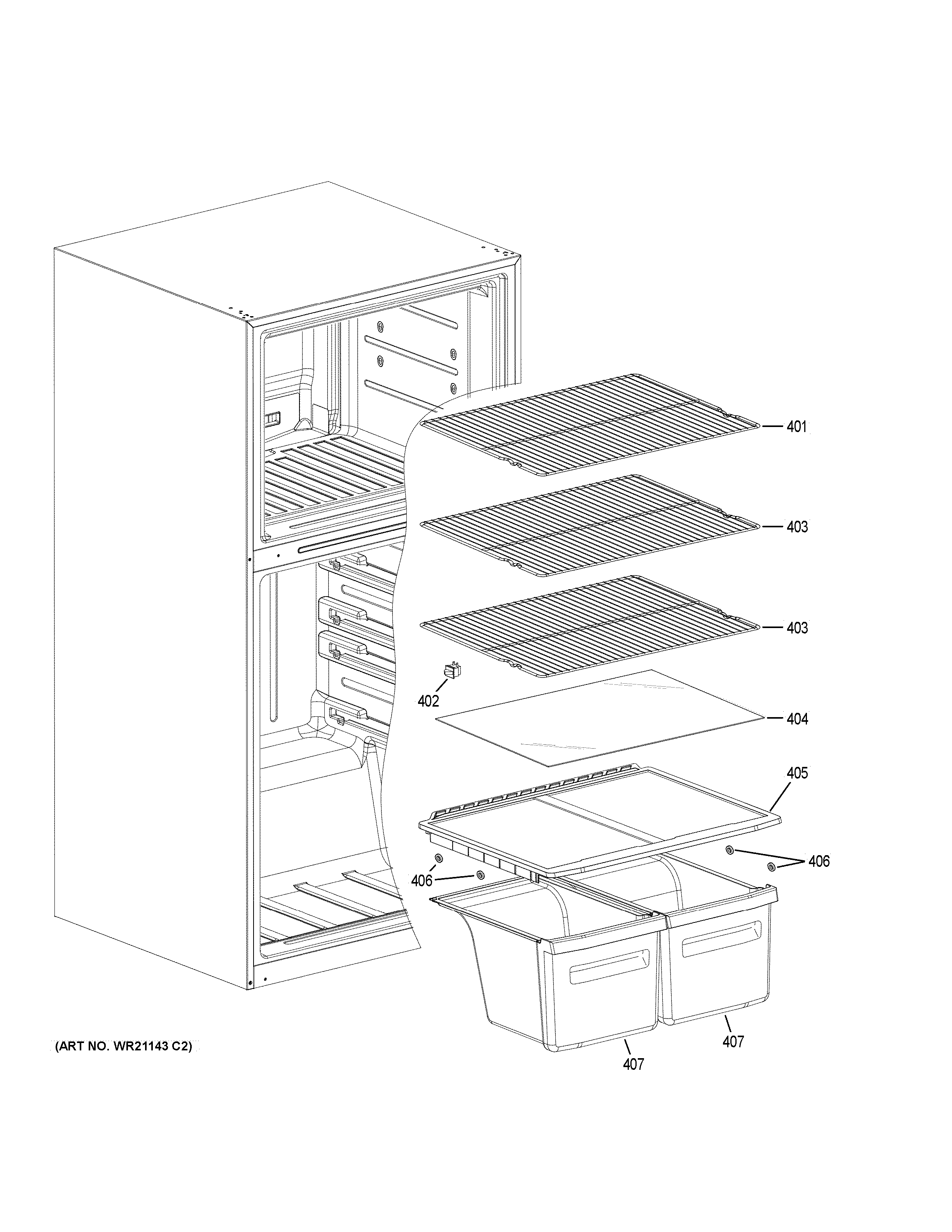 Haier HRT18RCWB0 shelves & drawers diagram