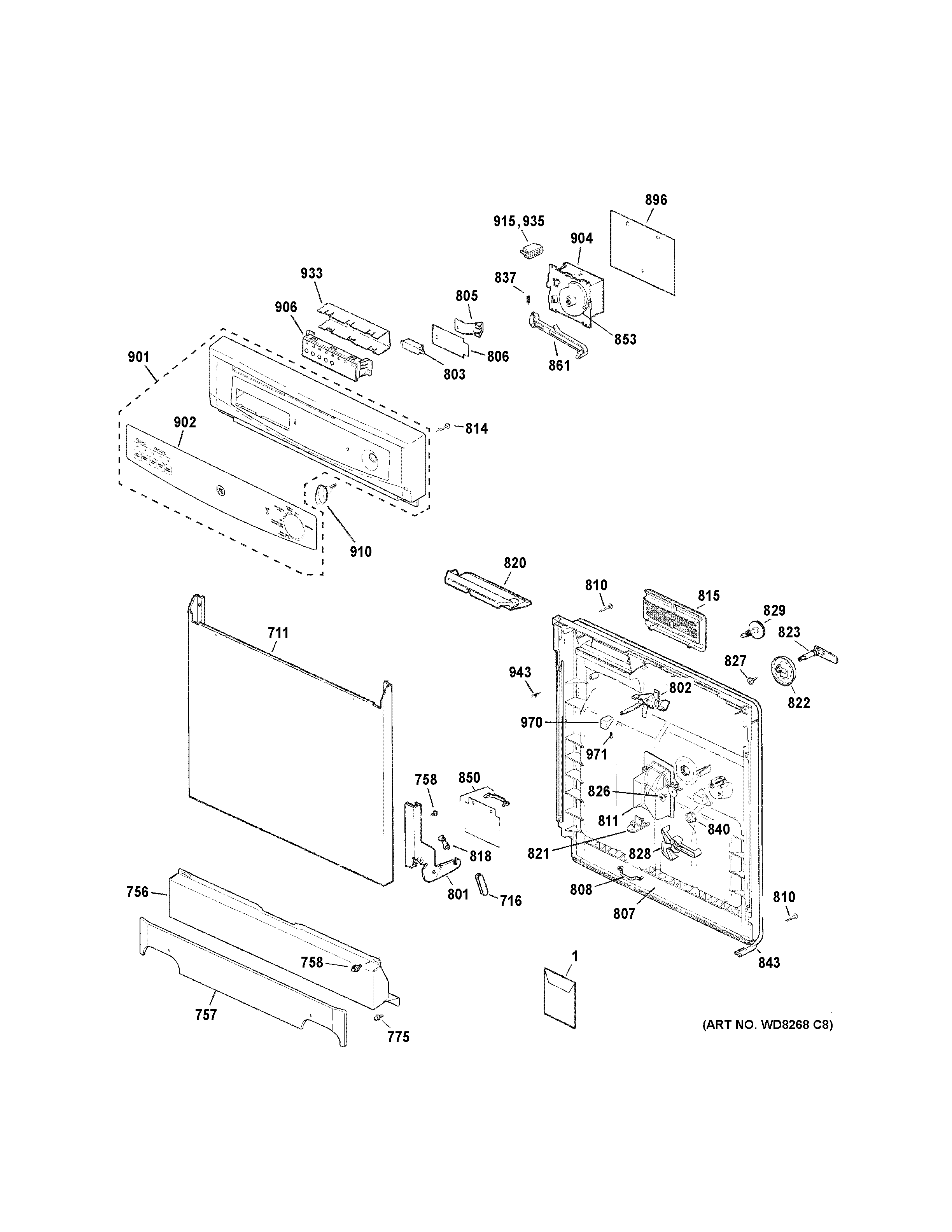 GE GSC3500R15WW escutcheon & door assembly diagram