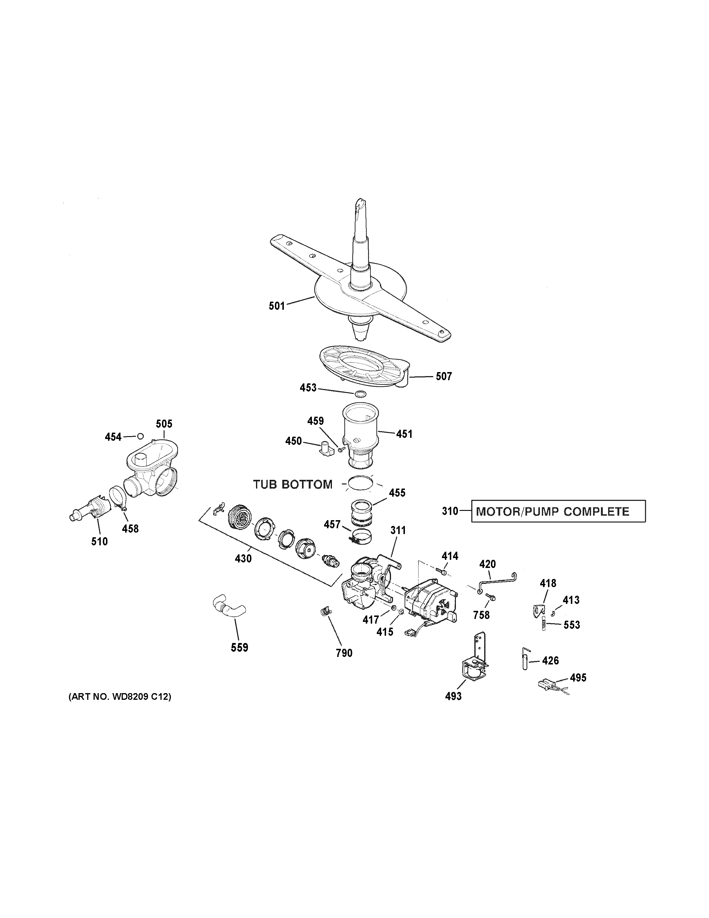 GE GSC3500R15WW motor-pump mechanism diagram