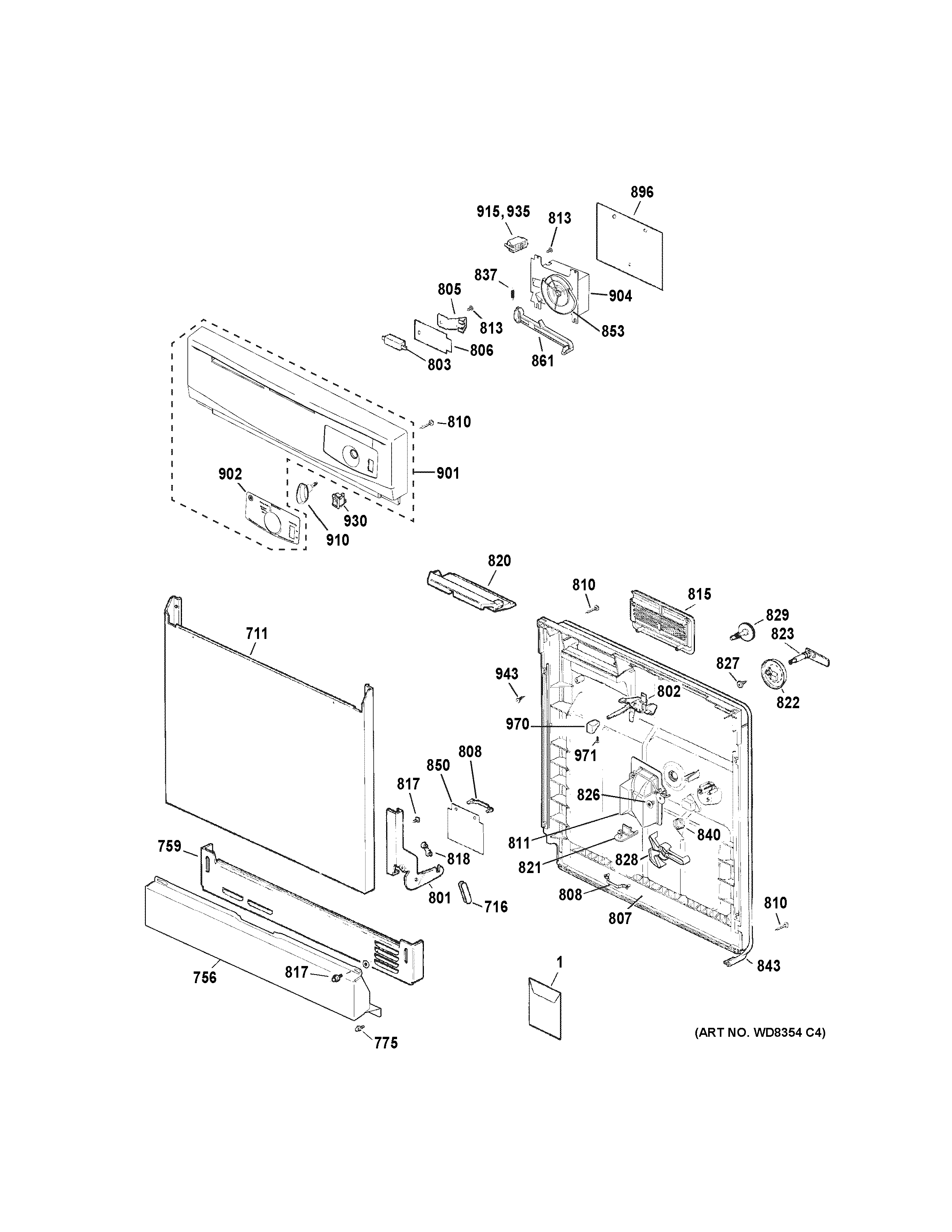 GE GSD2100V50BB escutcheon & door assembly diagram