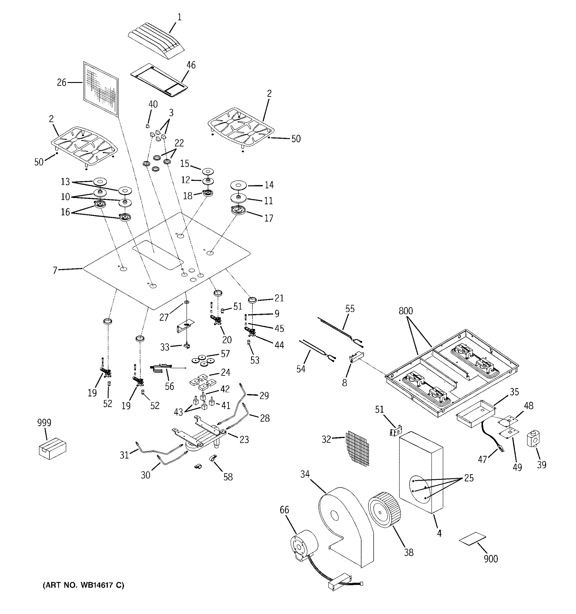 GE PGP989DN1BB control panel & cooktop diagram