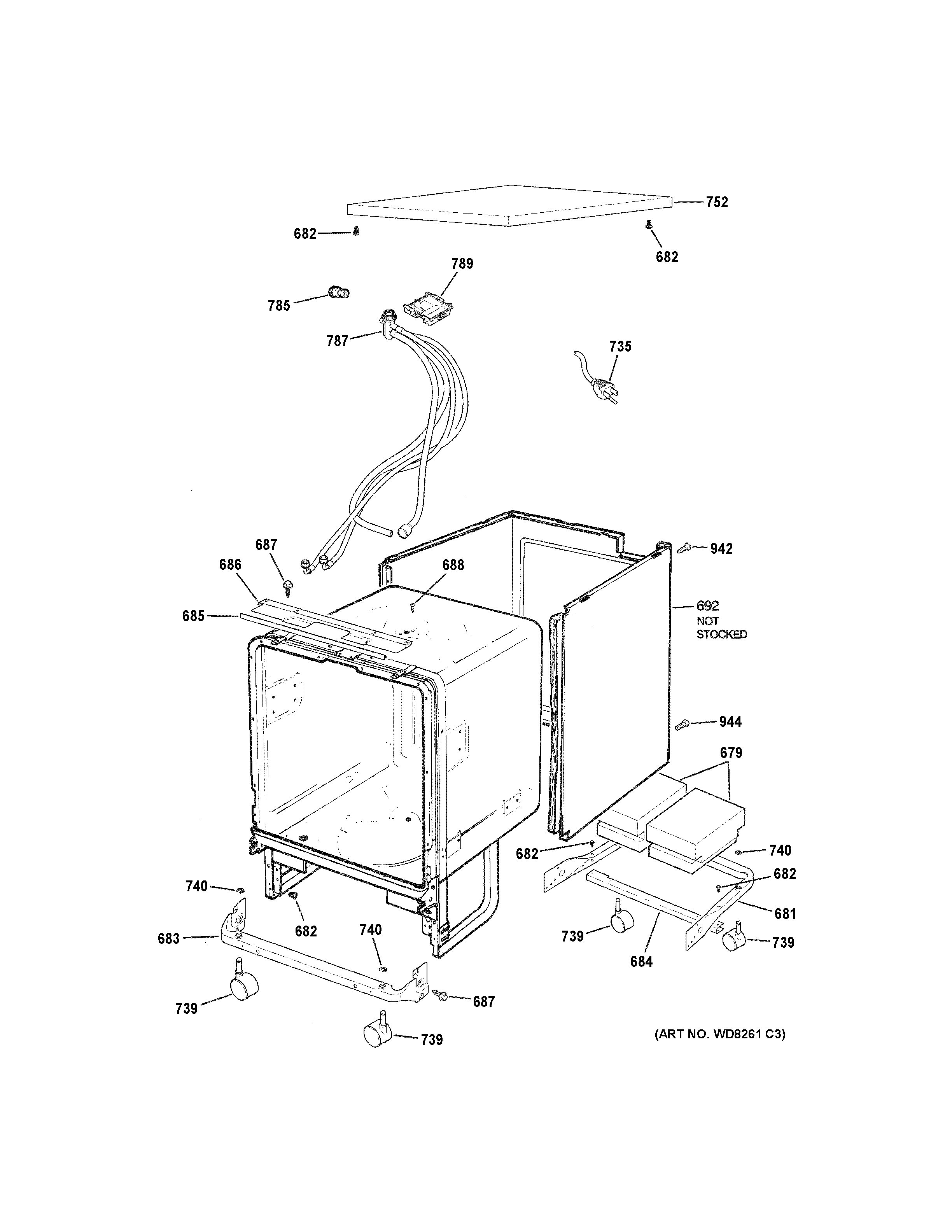 GE GSC3500D51BB cabinet & exterior parts diagram