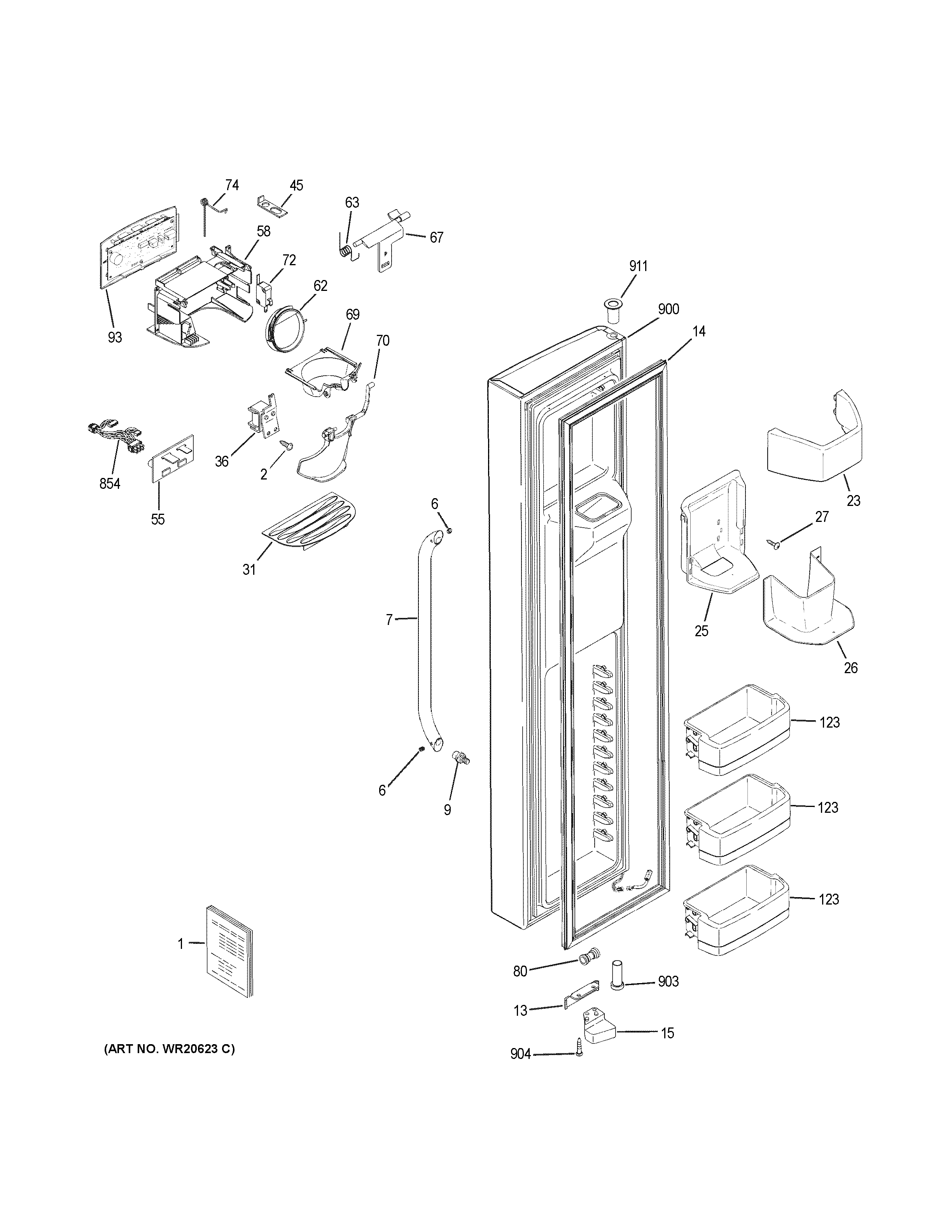 GE GSHS9NGYBCSS freezer door diagram
