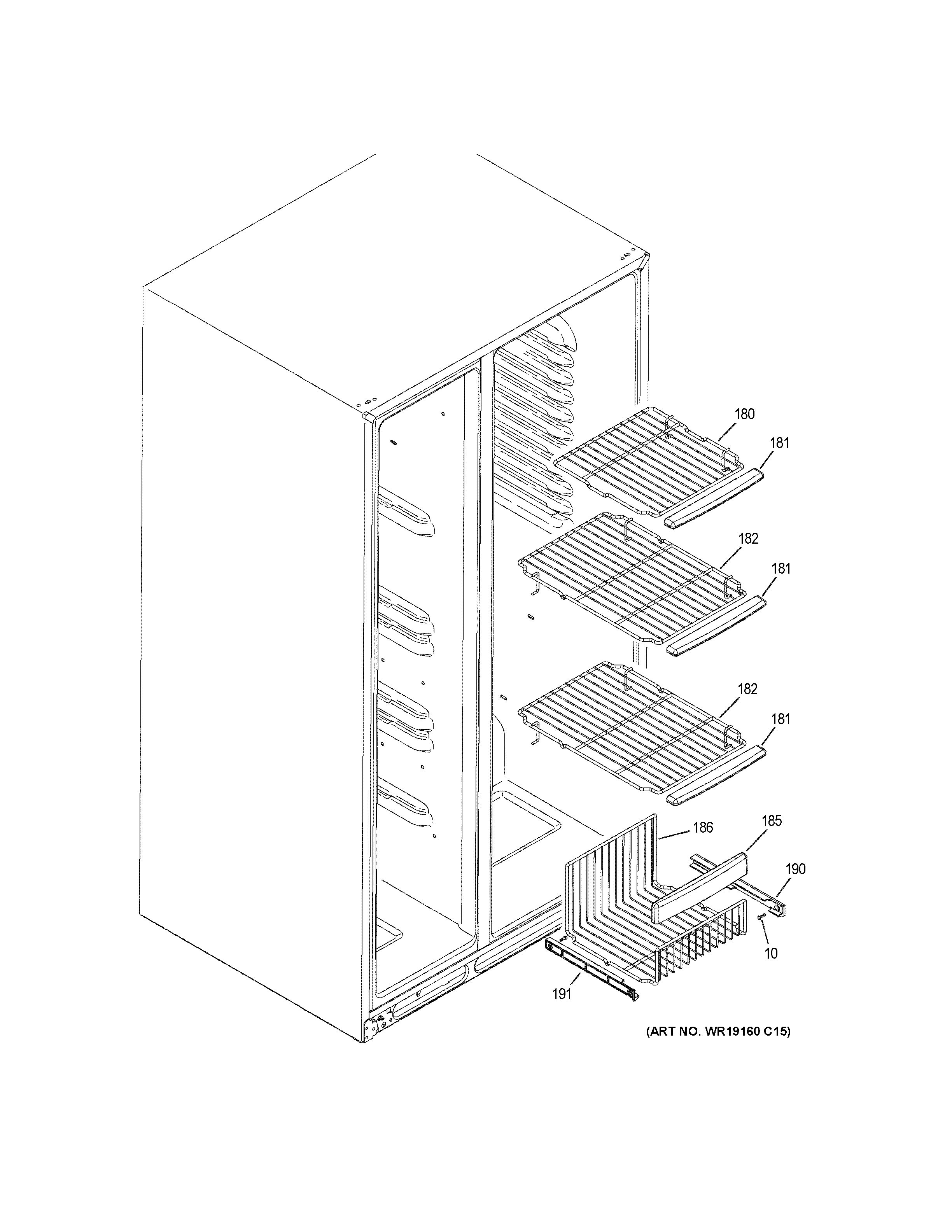 GE GSHS9NGYBCSS freezer shelves diagram