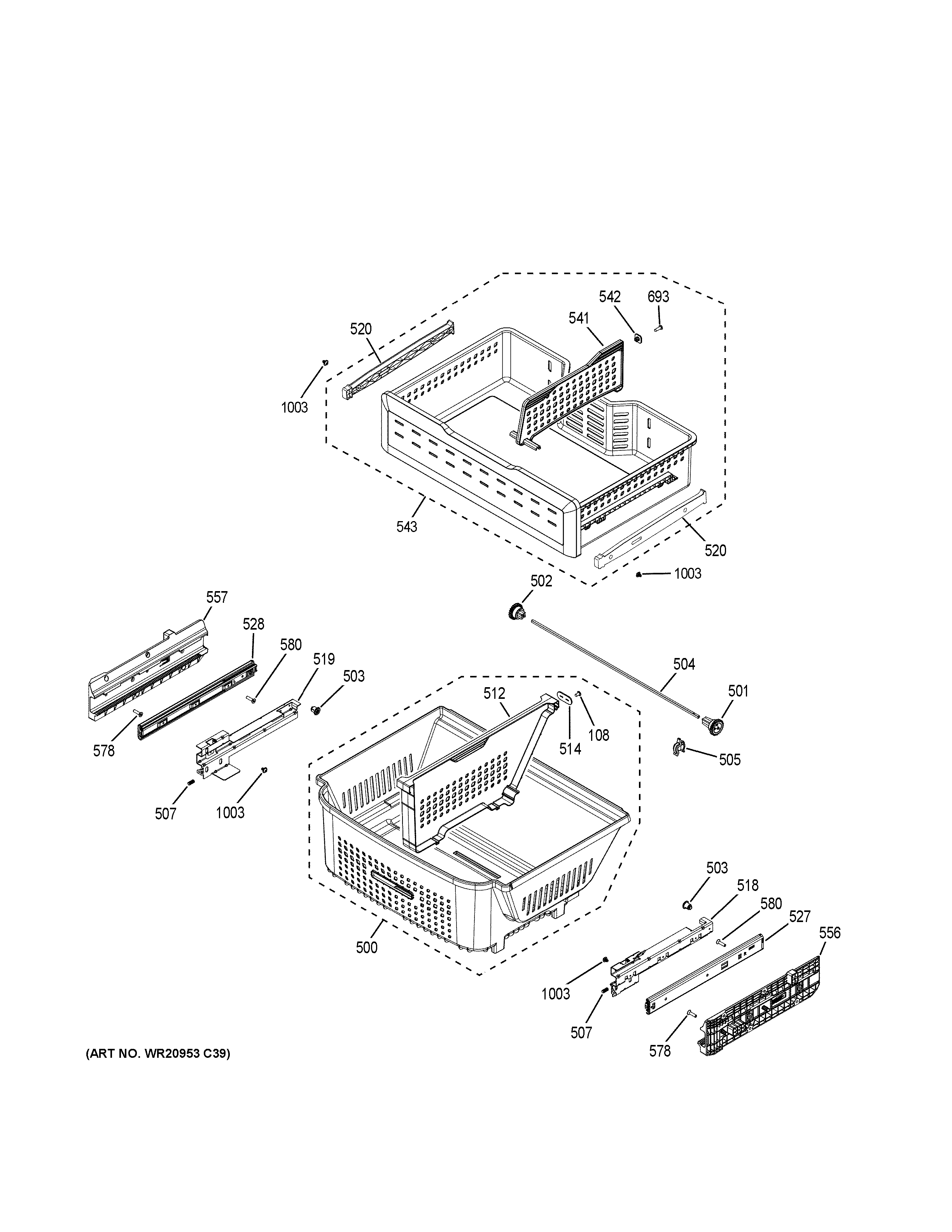 GE PYE22PELBDS freezer shelves diagram