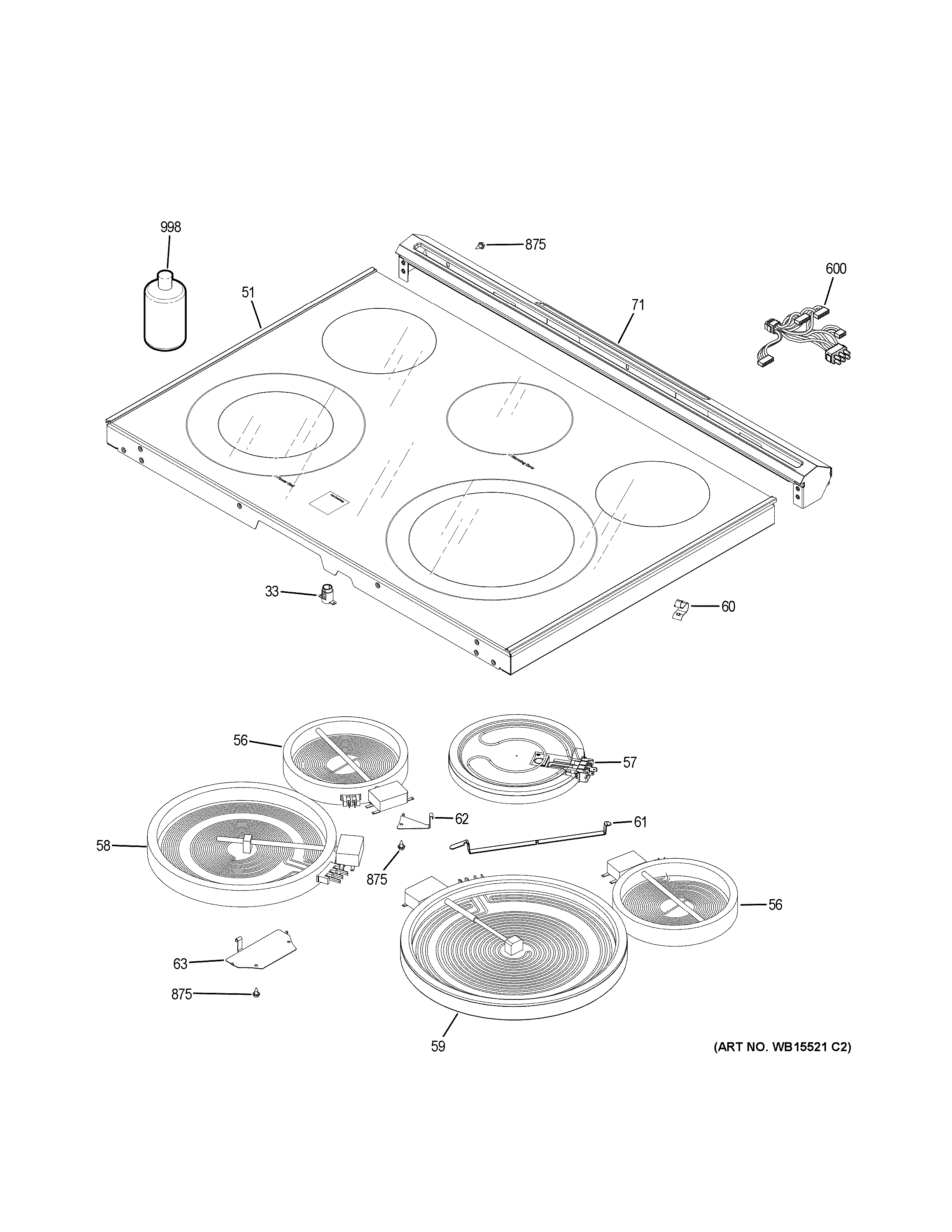 GE JS760BL1TS cooktop diagram