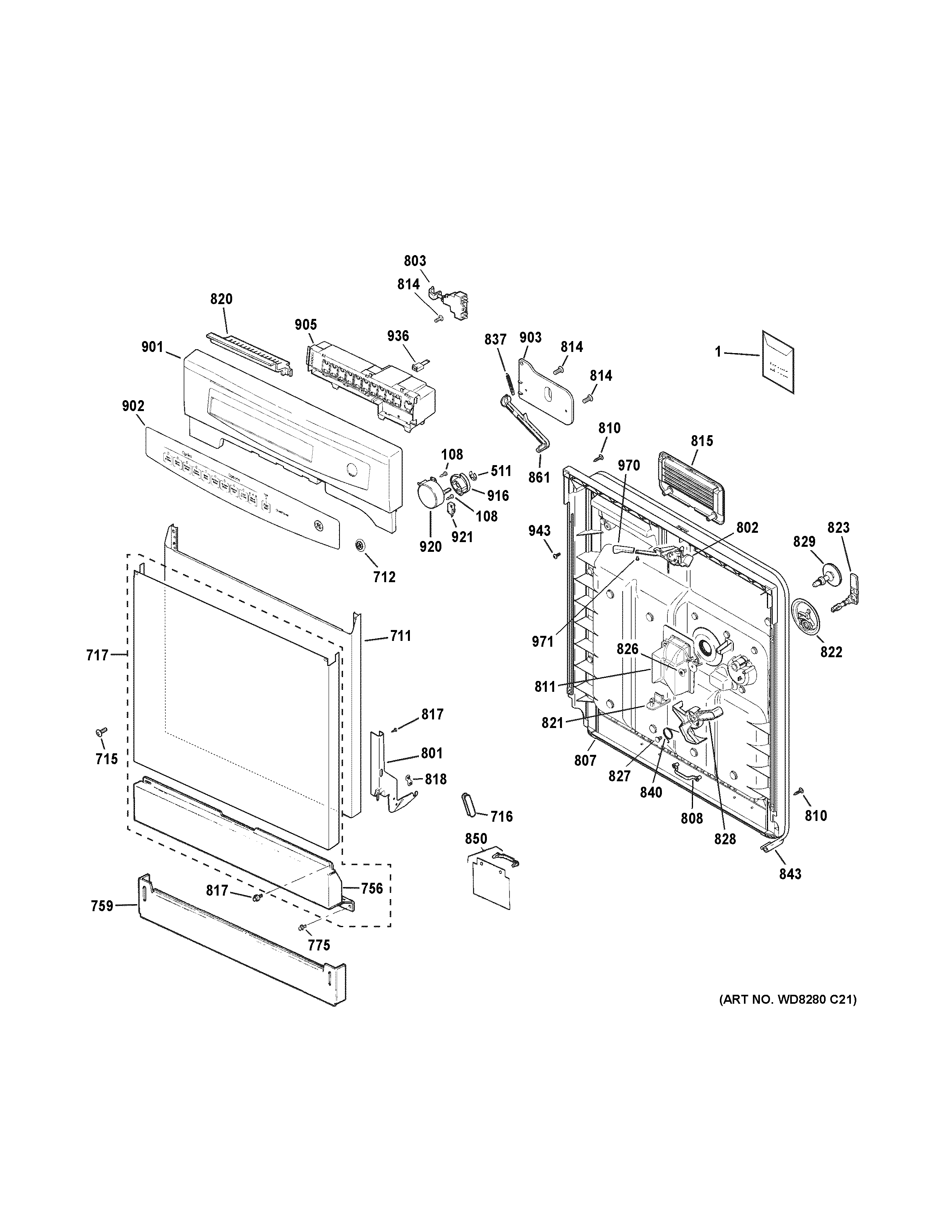 GE GSD4060R00SS escutcheon & door assembly diagram