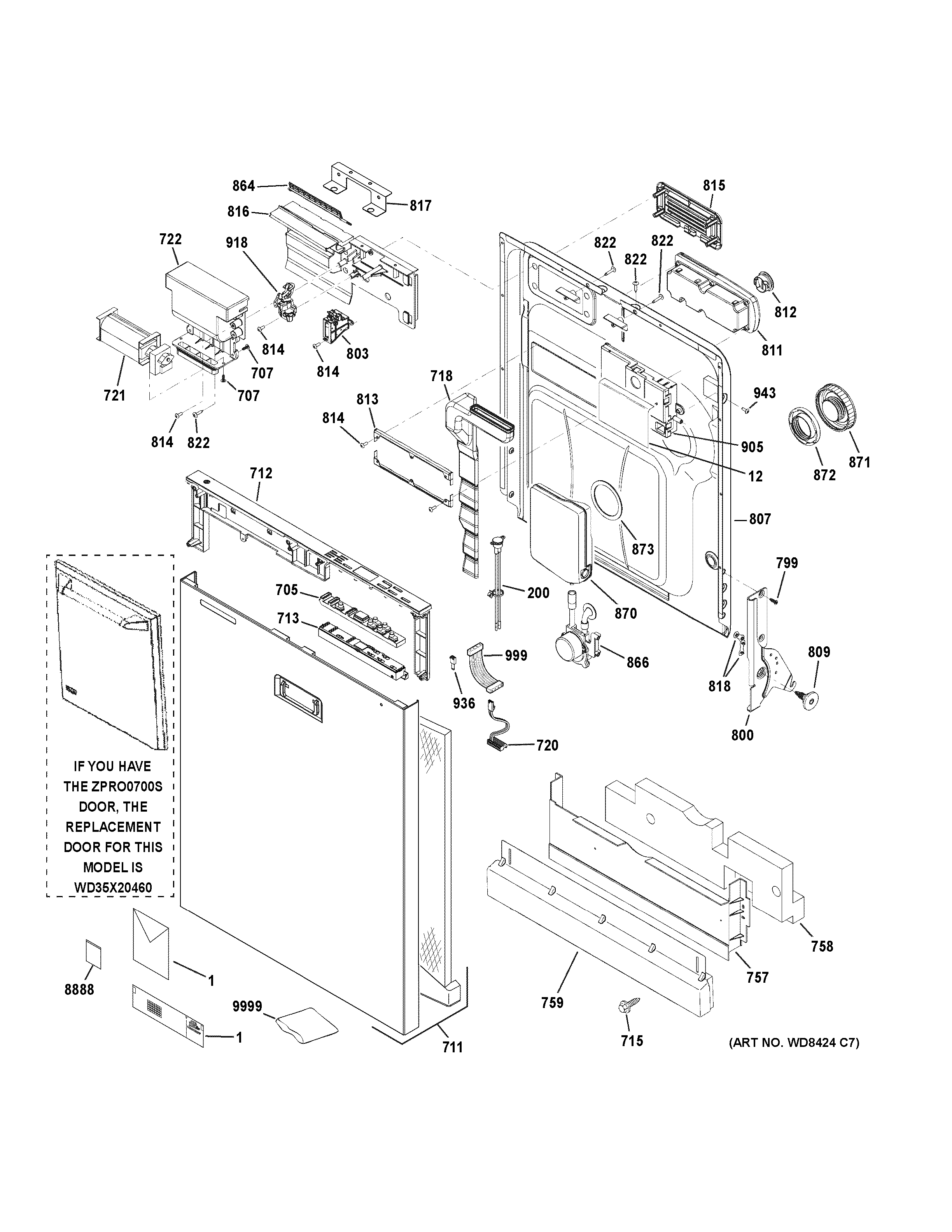 GE ZBD8900D00II escutcheon & door assembly diagram
