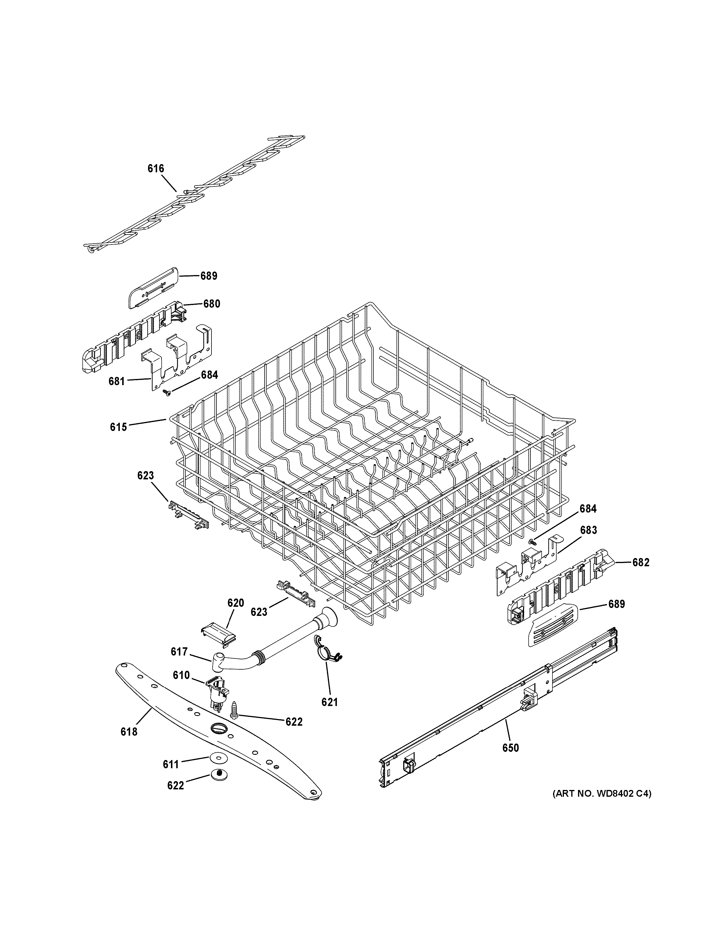 GE ZBD8900D00II upper rack assembly diagram