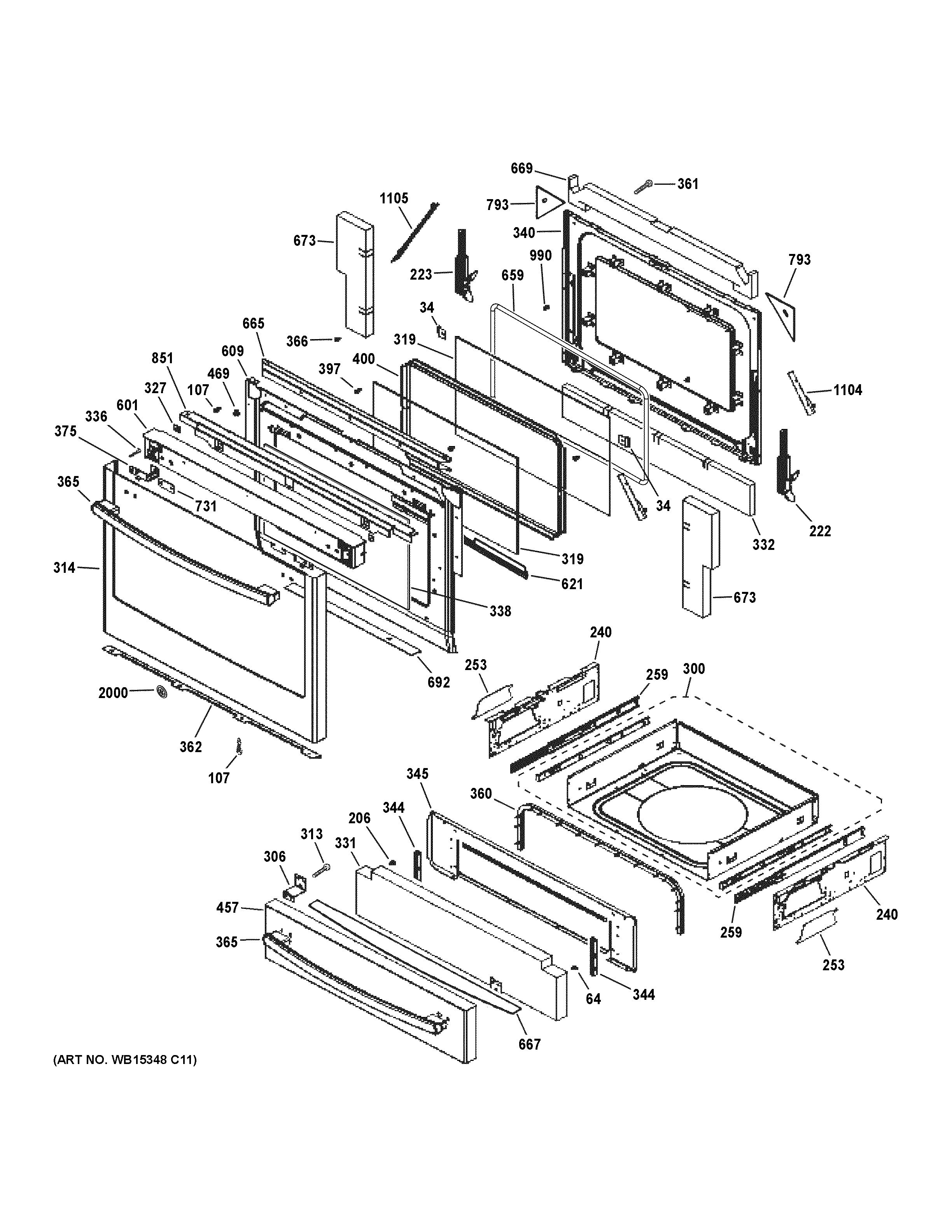 GE PGS920SEF2SS door & drawer parts diagram