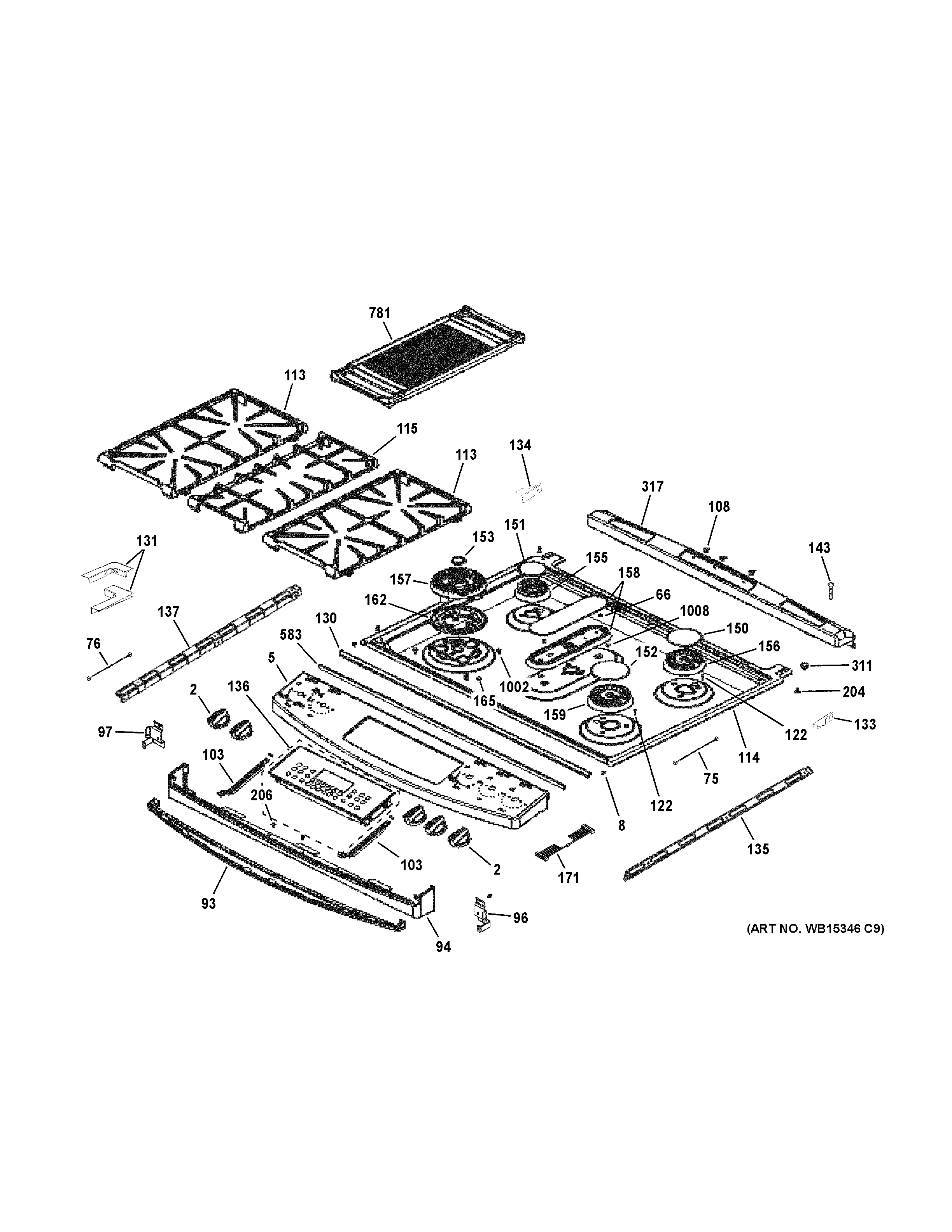 GE PGS920SEF5SS control panel & cooktop diagram