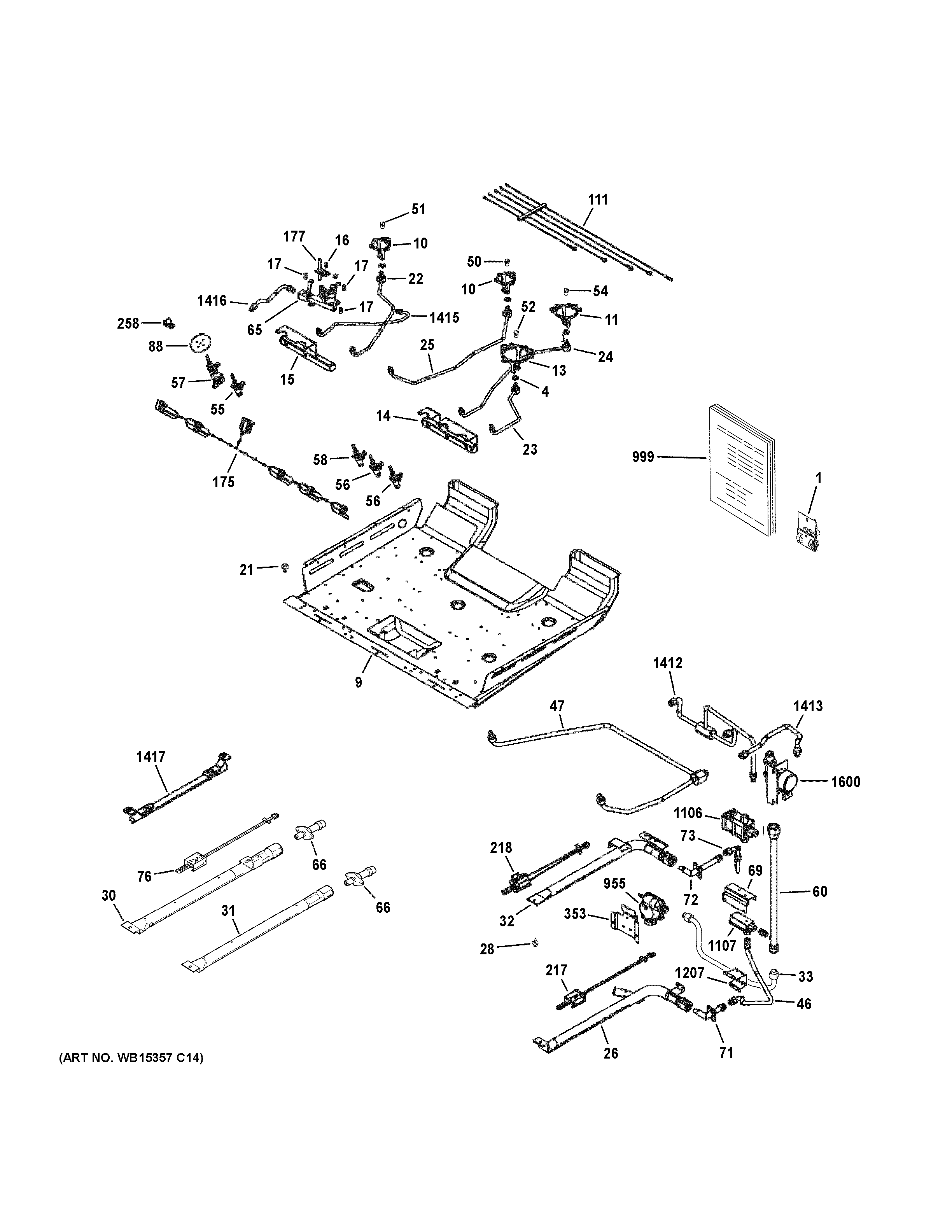 GE PGS950EEF1ES gas & burner parts diagram