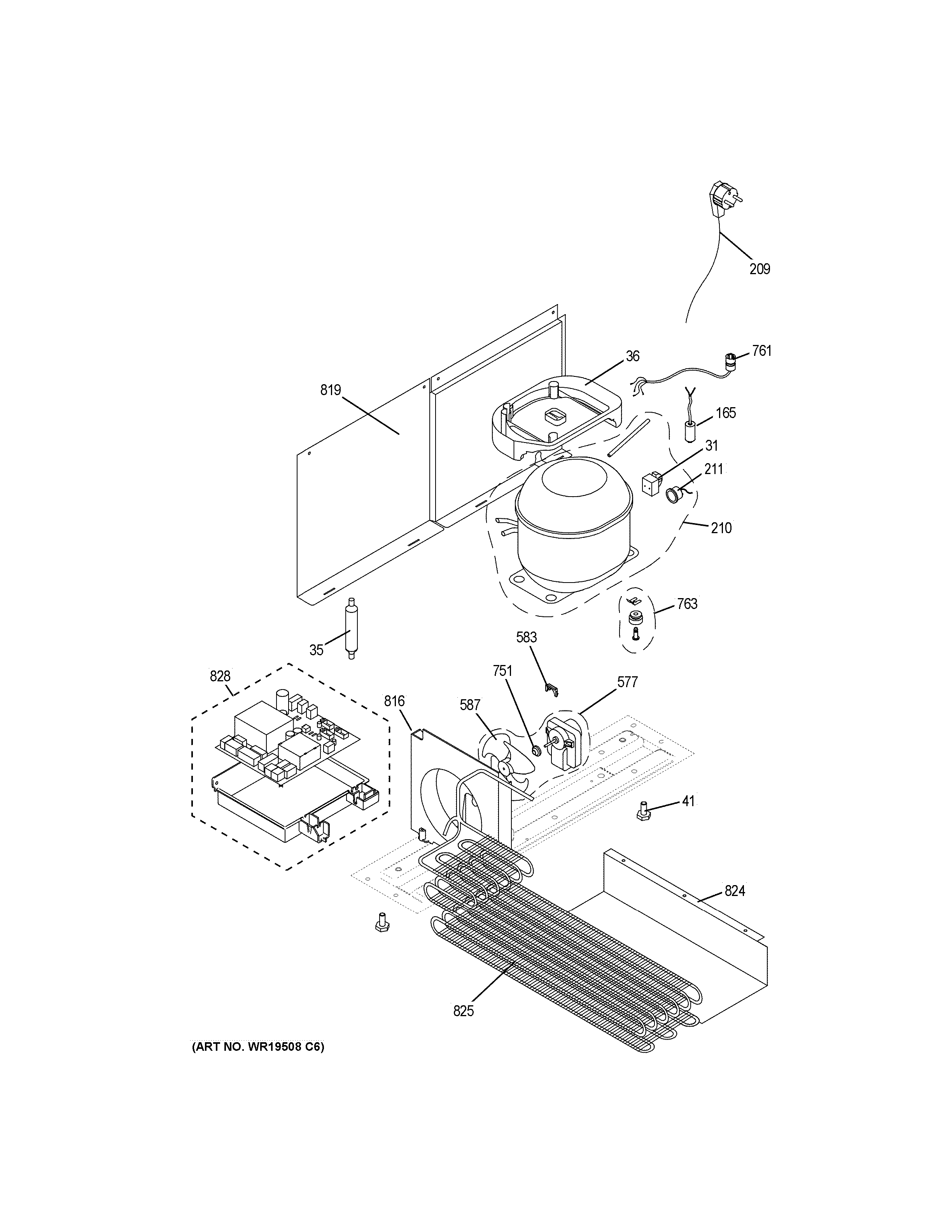 GE ZDWR240HABS machine compartment diagram