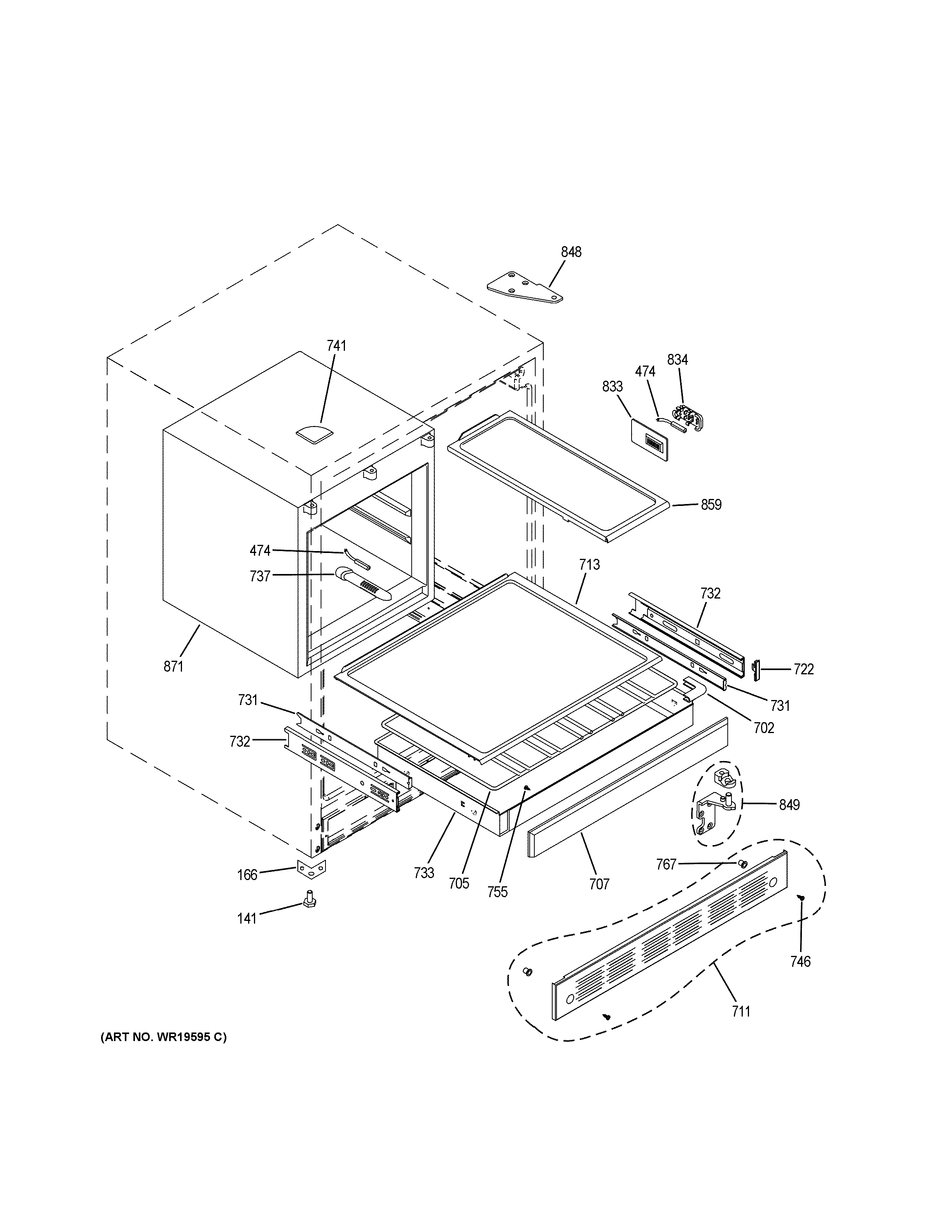 GE ZIBS240PBSS cabinet & shelves diagram